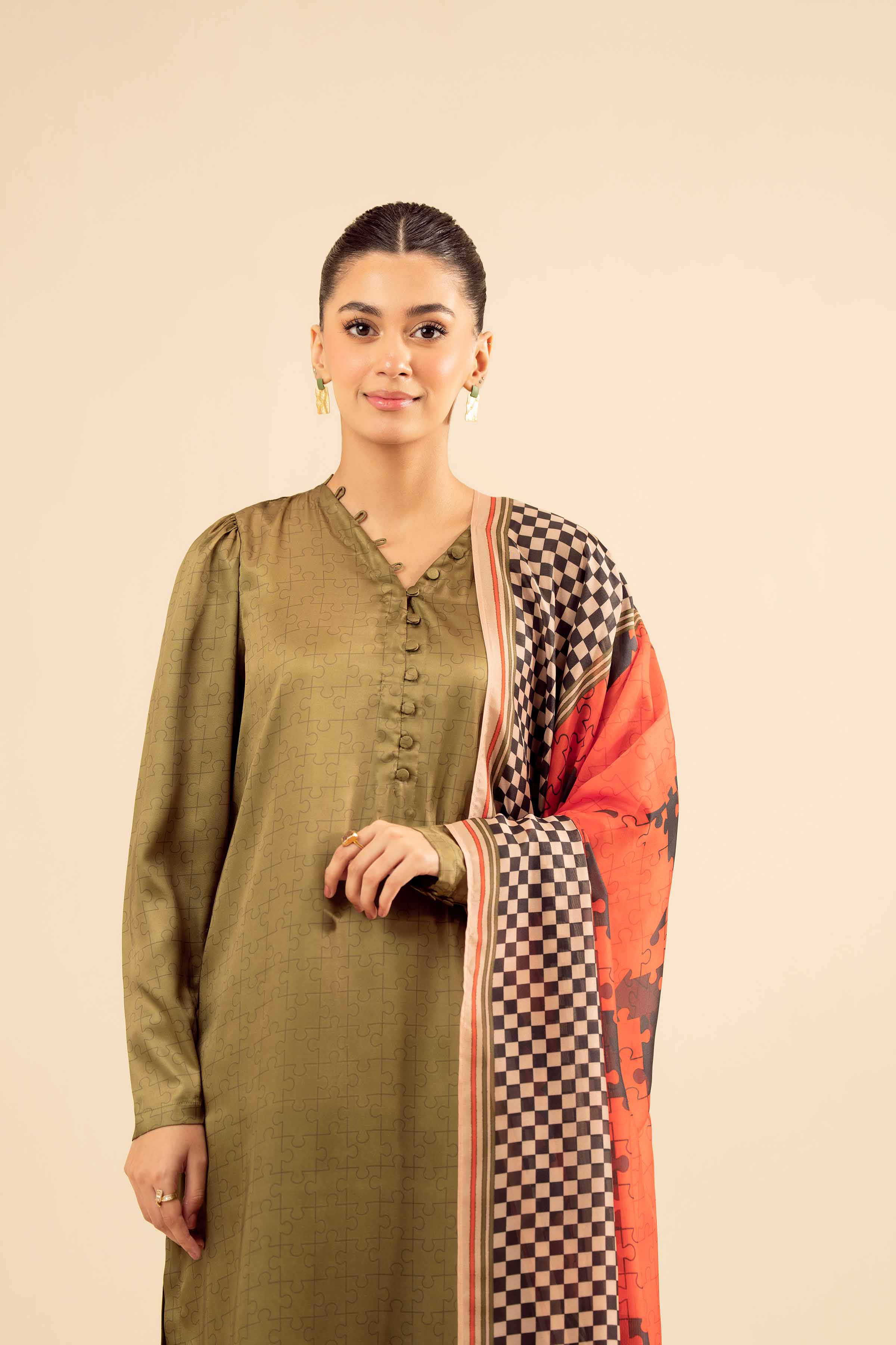 3 Piece - Printed Suit - PW25-410 READY TO WEAR Green Silk 3PC Printed