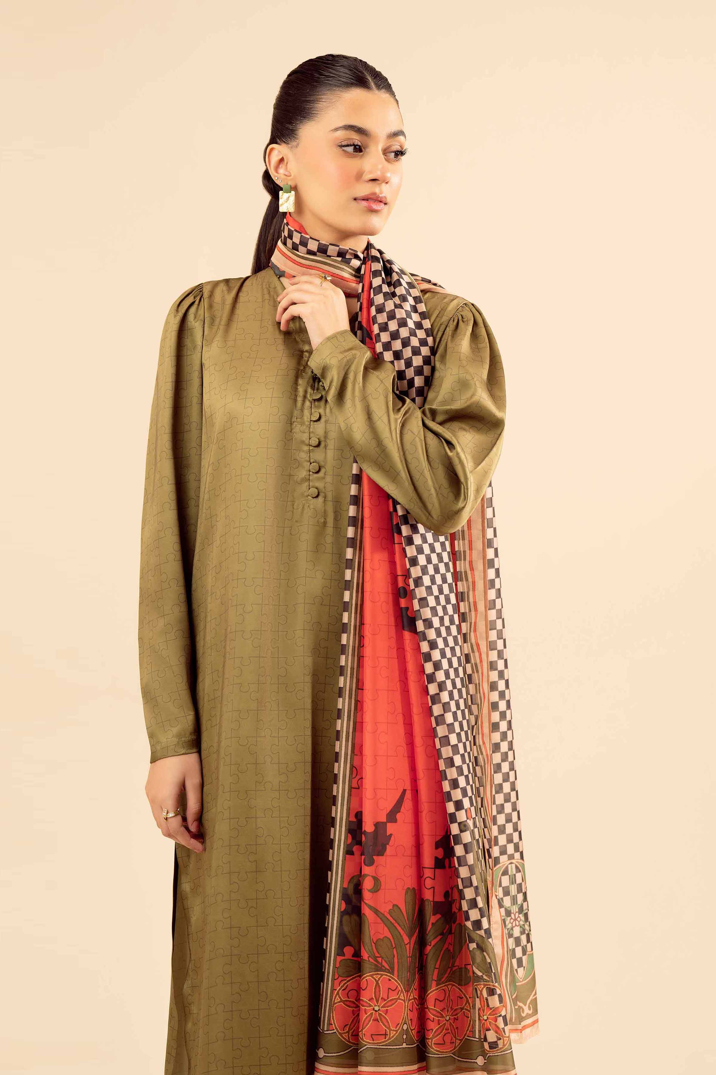 3 Piece - Printed Suit - PW25-410 READY TO WEAR Green Silk 3PC Printed