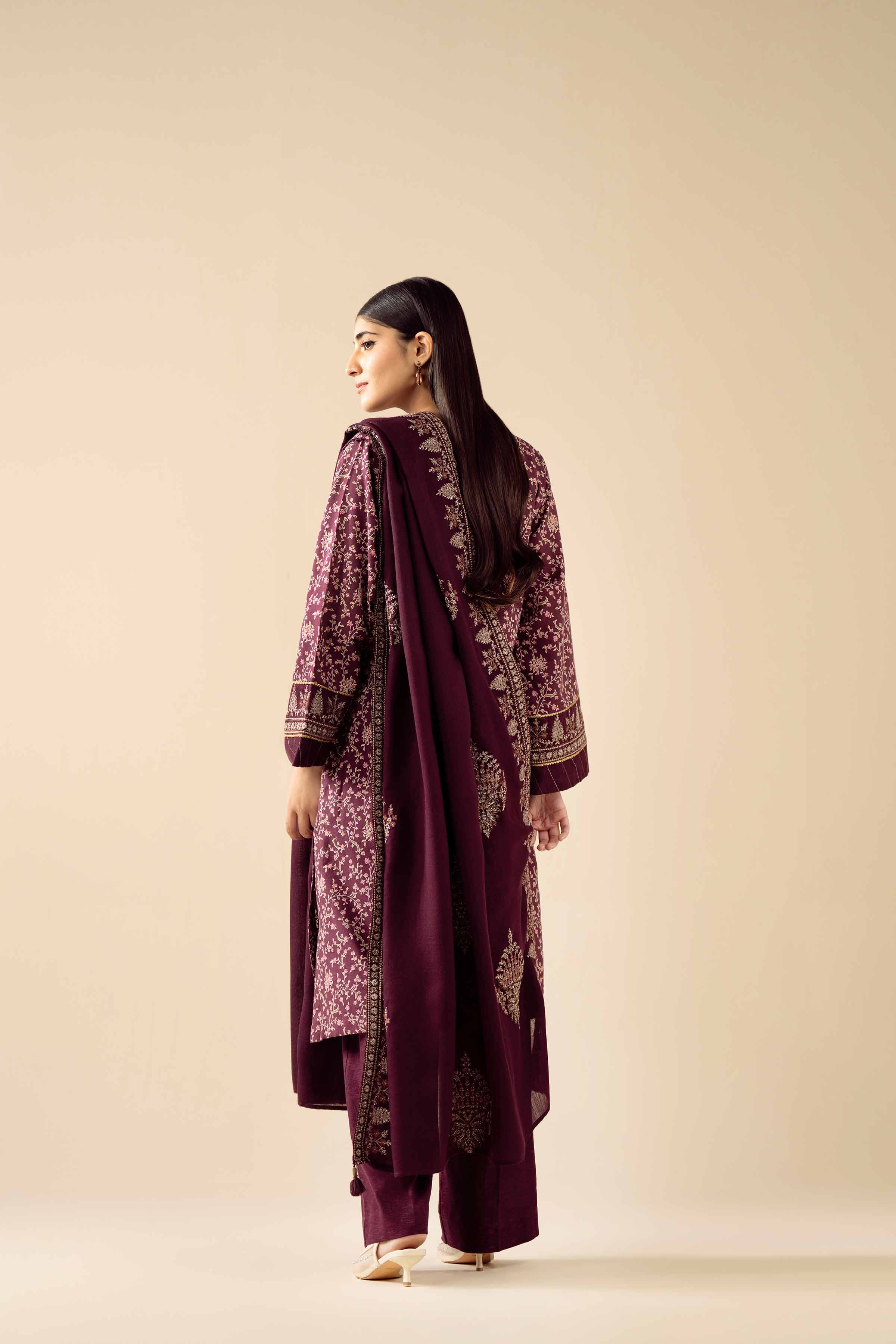 3 Piece - Printed Embroidered Suit - PW25-429 READY TO WEAR Purple Karandi 3PC Embroidered