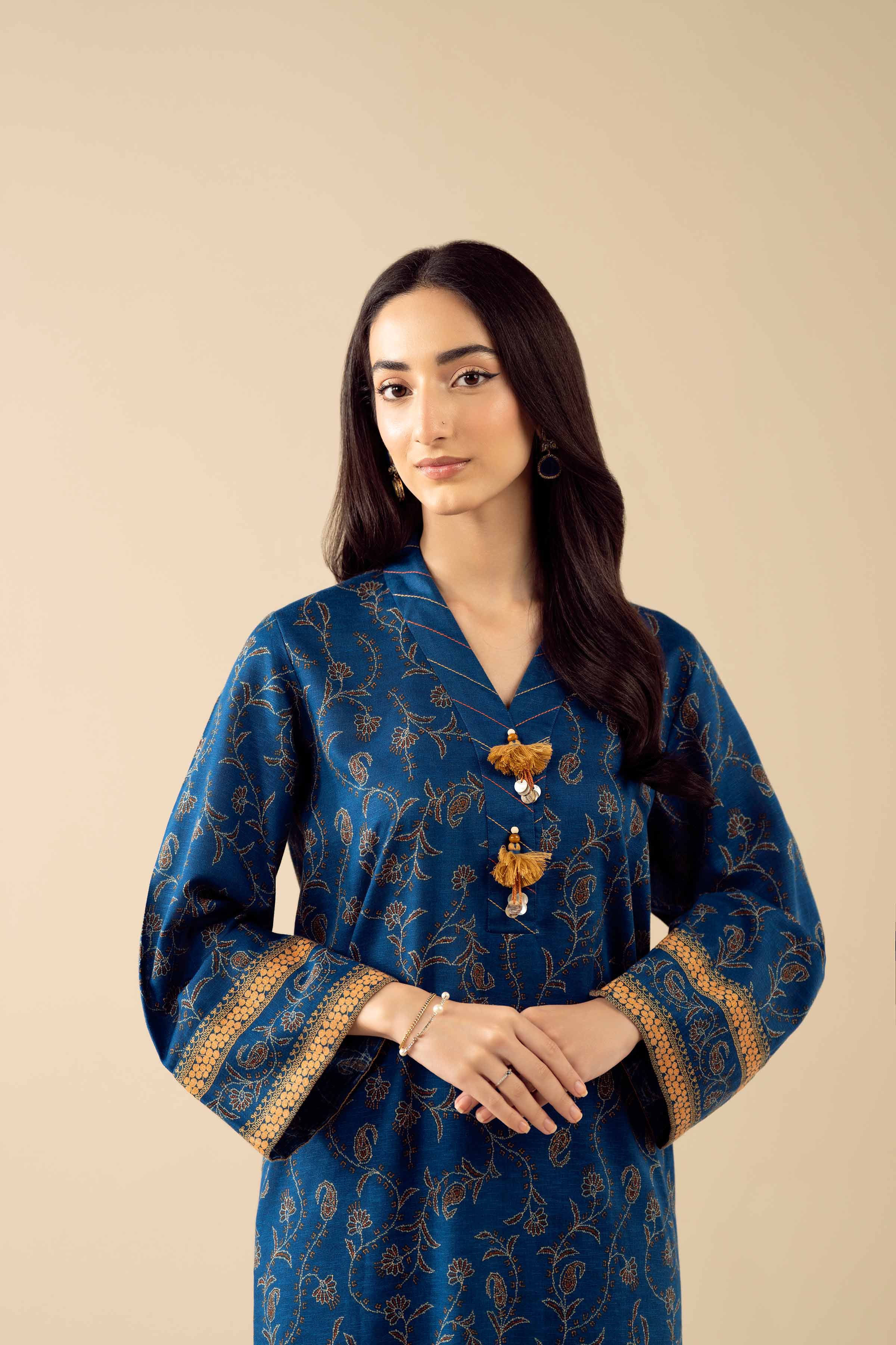 2 Piece - Printed Embroidered Suit - PW25-430 READY TO WEAR Blue Karandi 2PC Embroidered