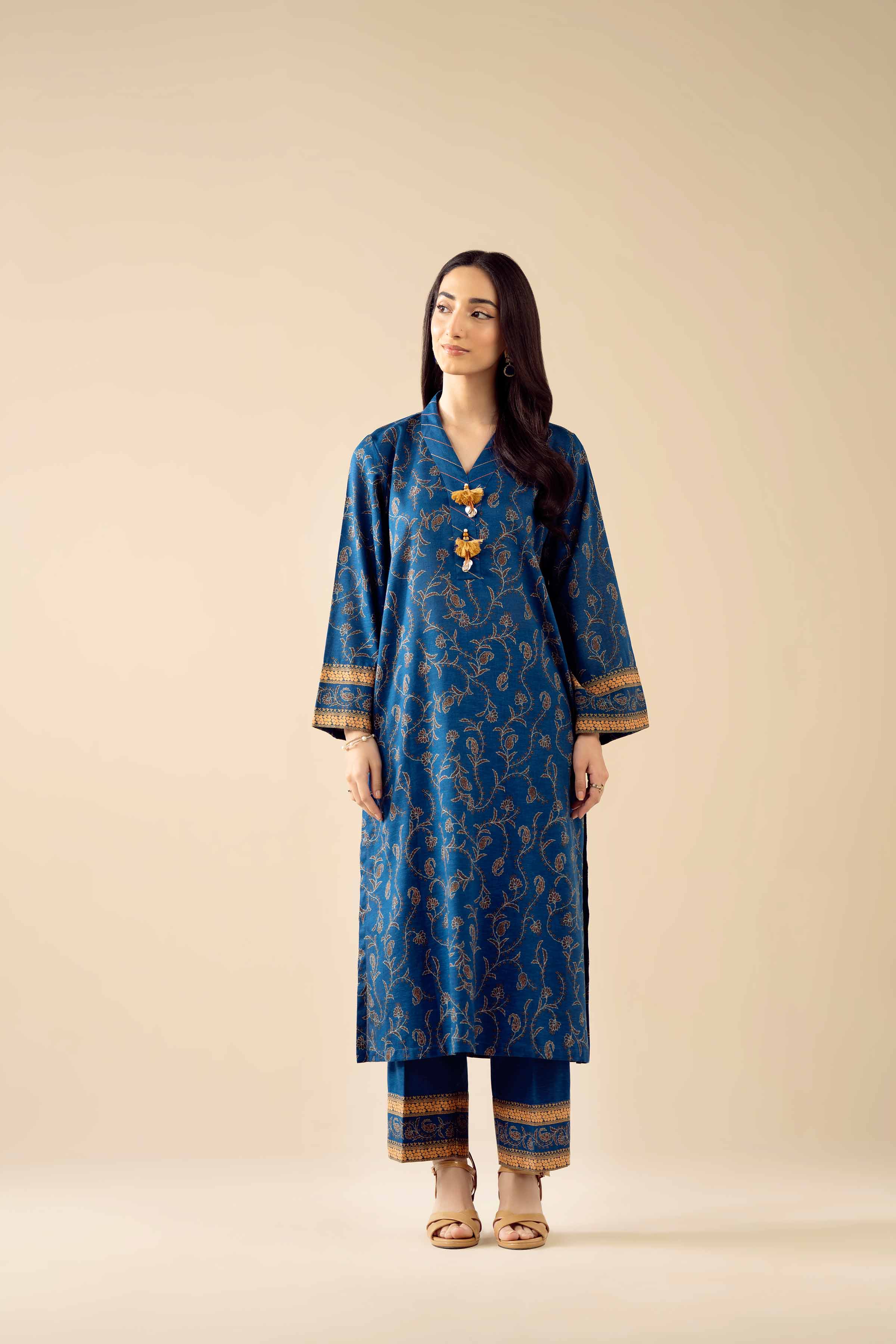 2 Piece - Printed Embroidered Suit - PW25-430 READY TO WEAR Blue Karandi 2PC Embroidered
