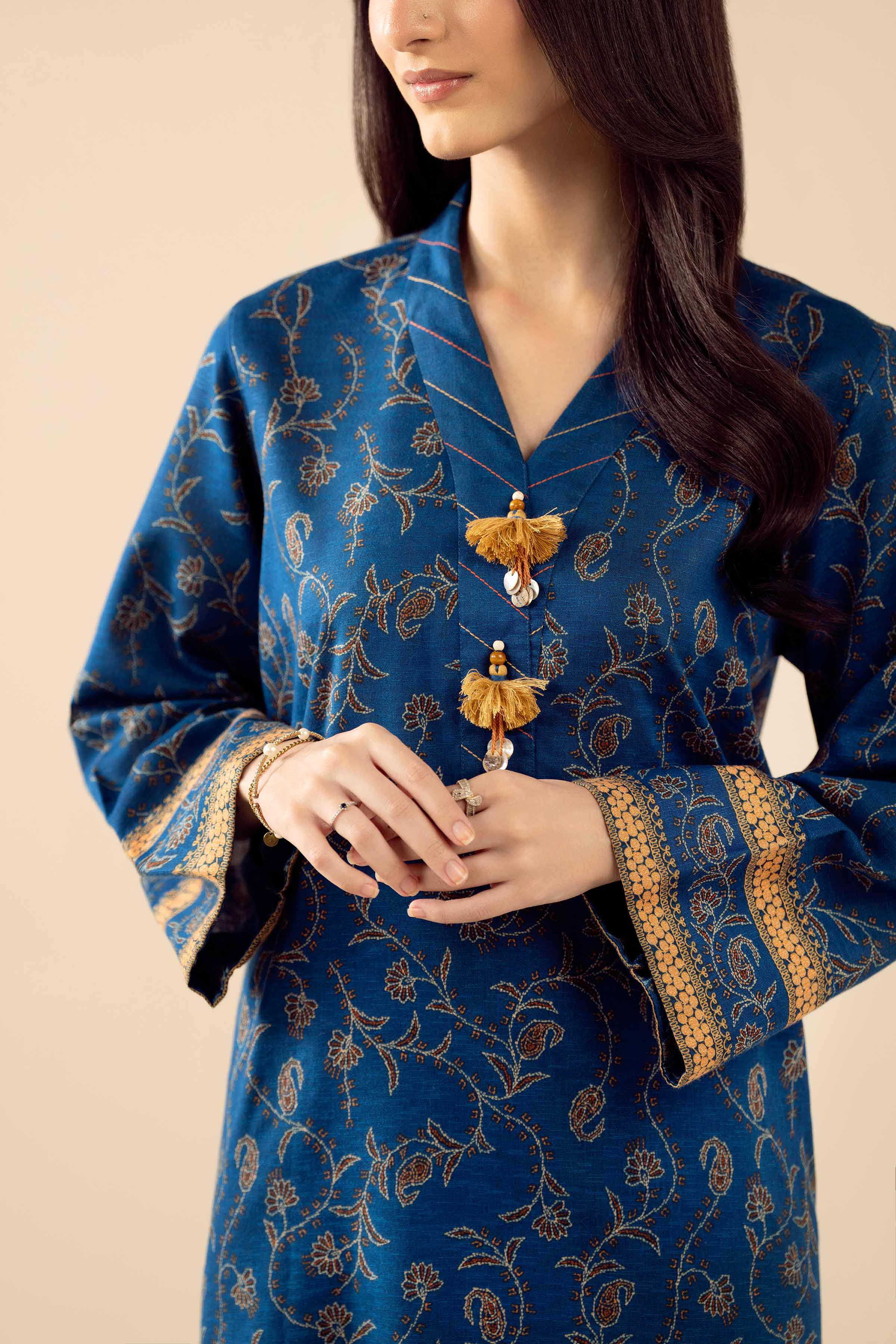 2 Piece - Printed Embroidered Suit - PW25-430 READY TO WEAR Blue Karandi 2PC Embroidered