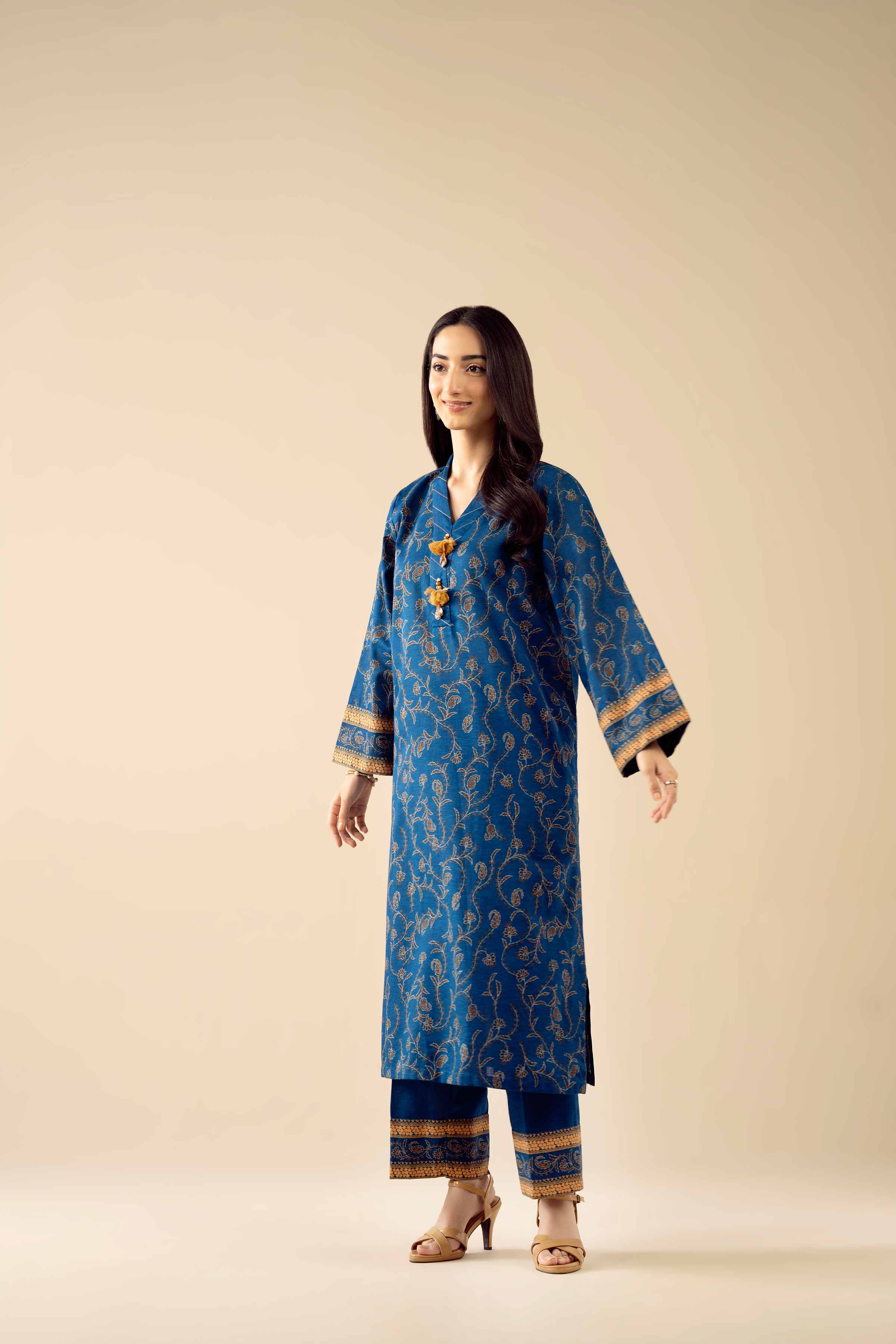 2 Piece - Printed Embroidered Suit - PW25-430 READY TO WEAR Blue Karandi 2PC Embroidered