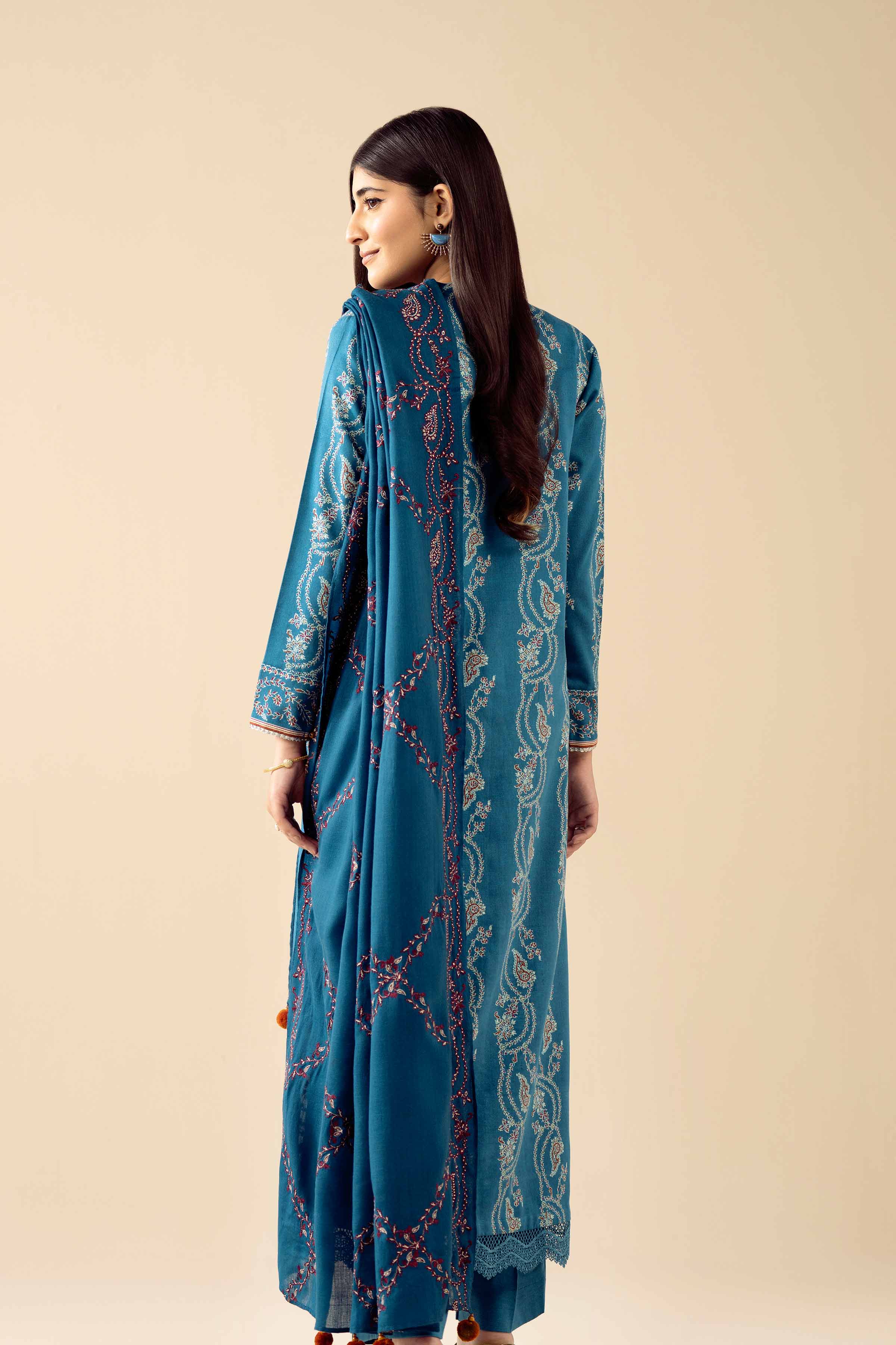 3 Piece - Printed Embroidered Suit - PW25-431 READY TO WEAR Blue Karandi 3PC Embroidered