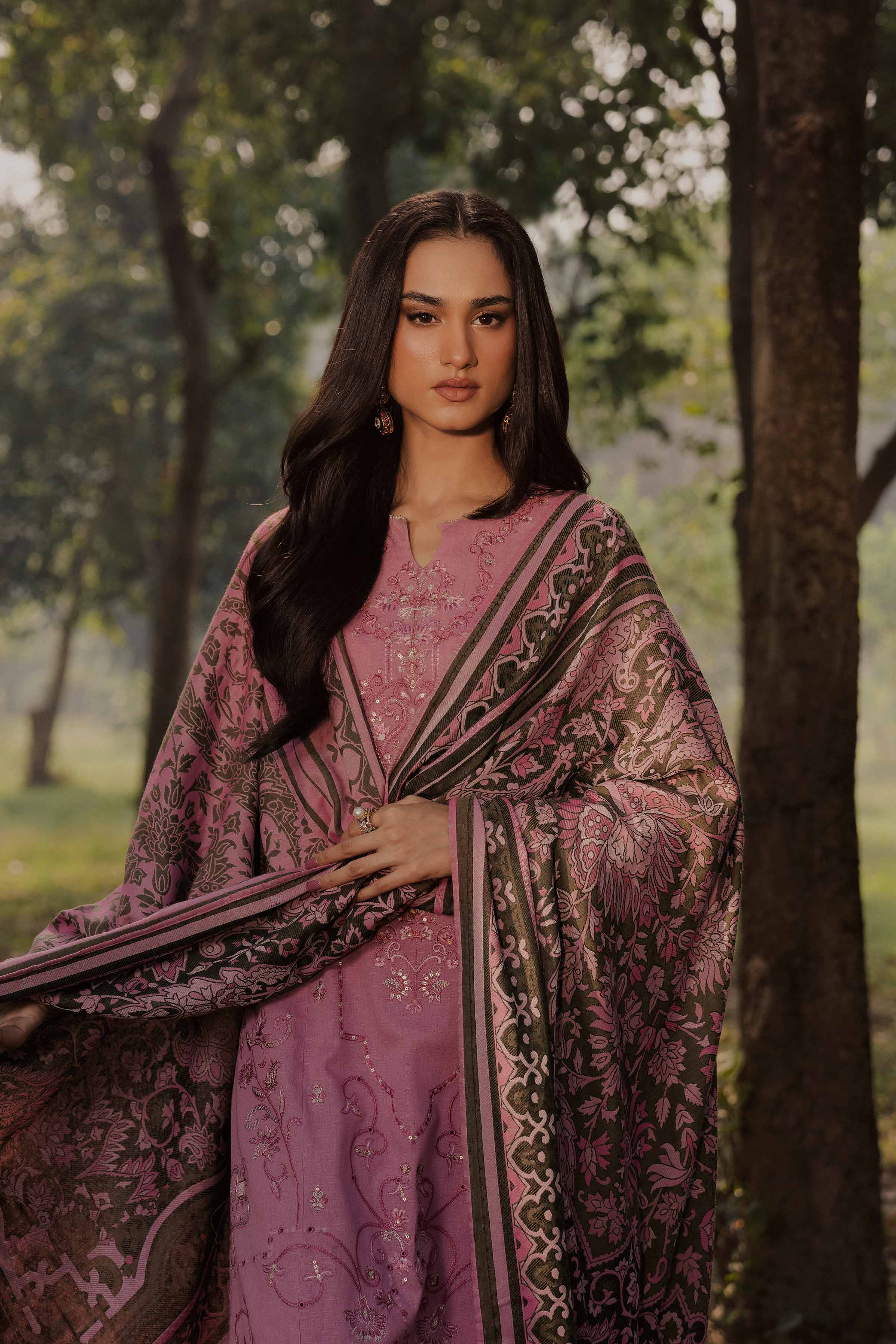 3 Piece - Embroidered Suit - PW25-436 READY TO WEAR Pink Karandi 3PC Embroidered