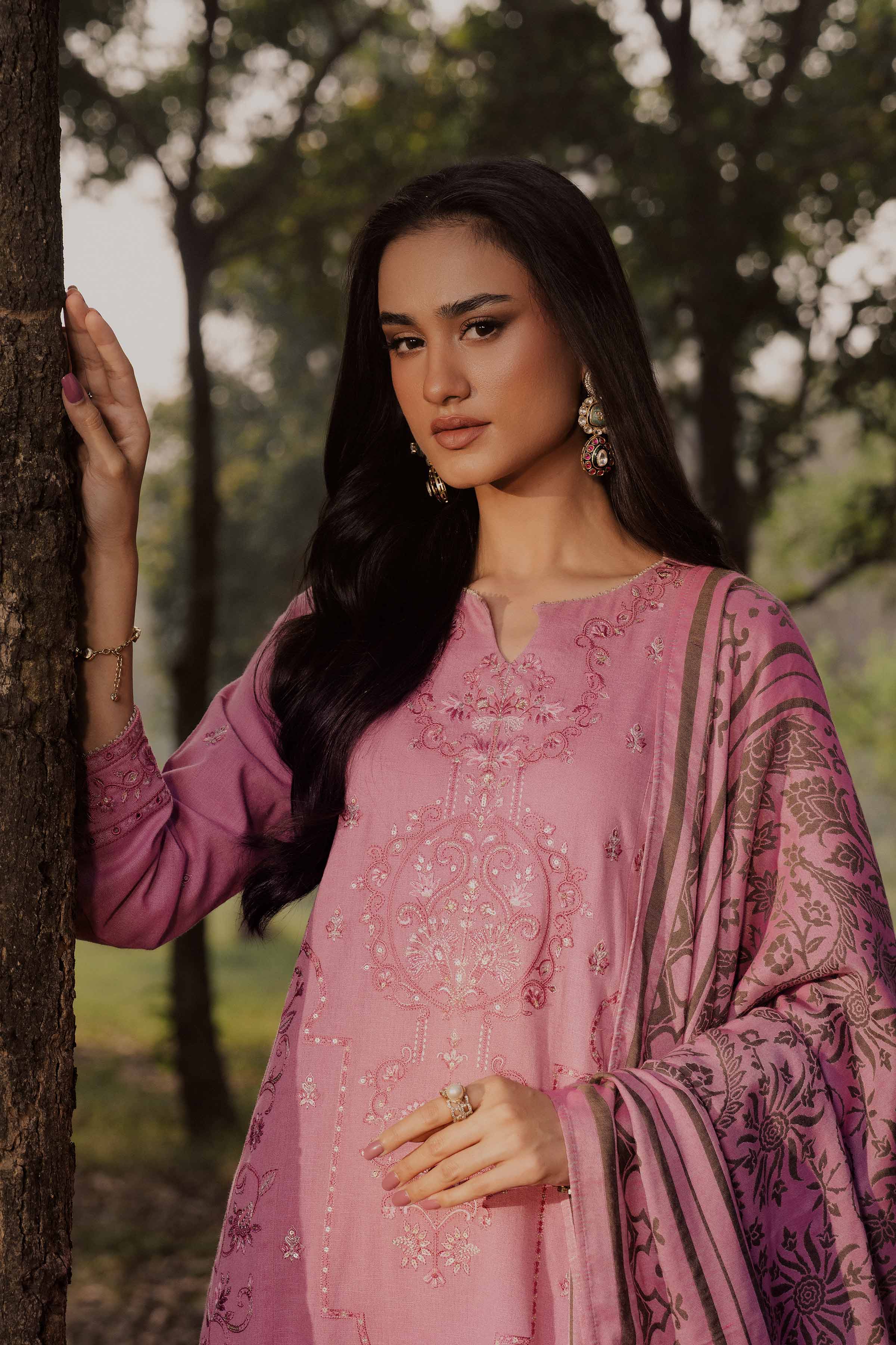 3 Piece - Embroidered Suit - PW25-436 READY TO WEAR Pink Karandi 3PC Embroidered