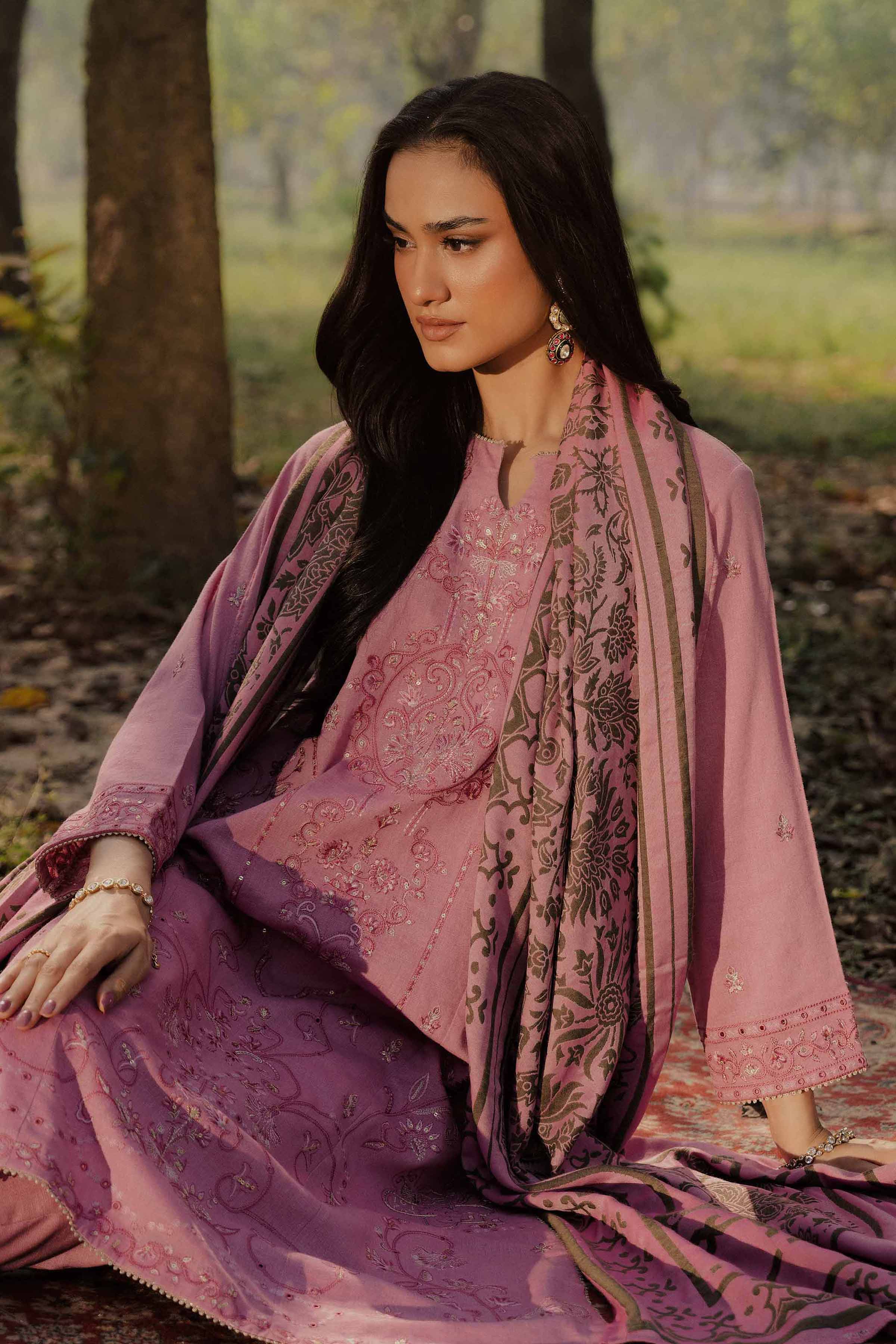 3 Piece - Embroidered Suit - PW25-436 READY TO WEAR Pink Karandi 3PC Embroidered