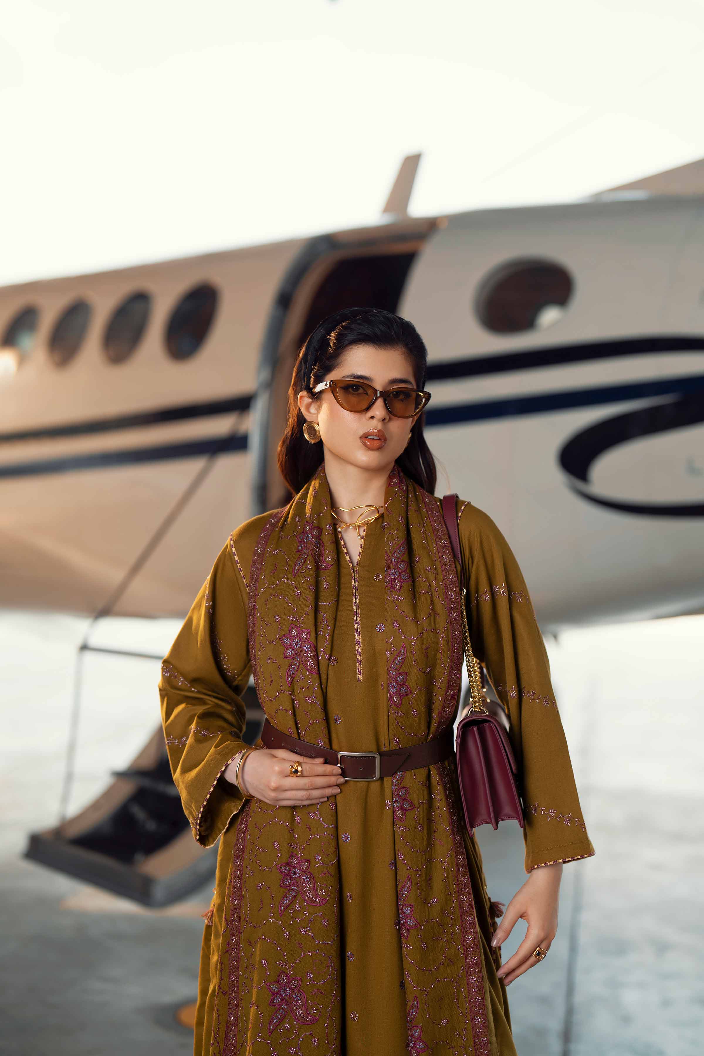 3 Piece - Embroidered Suit - PW25-438 READY TO WEAR Brown Karandi 3PC Embroidered