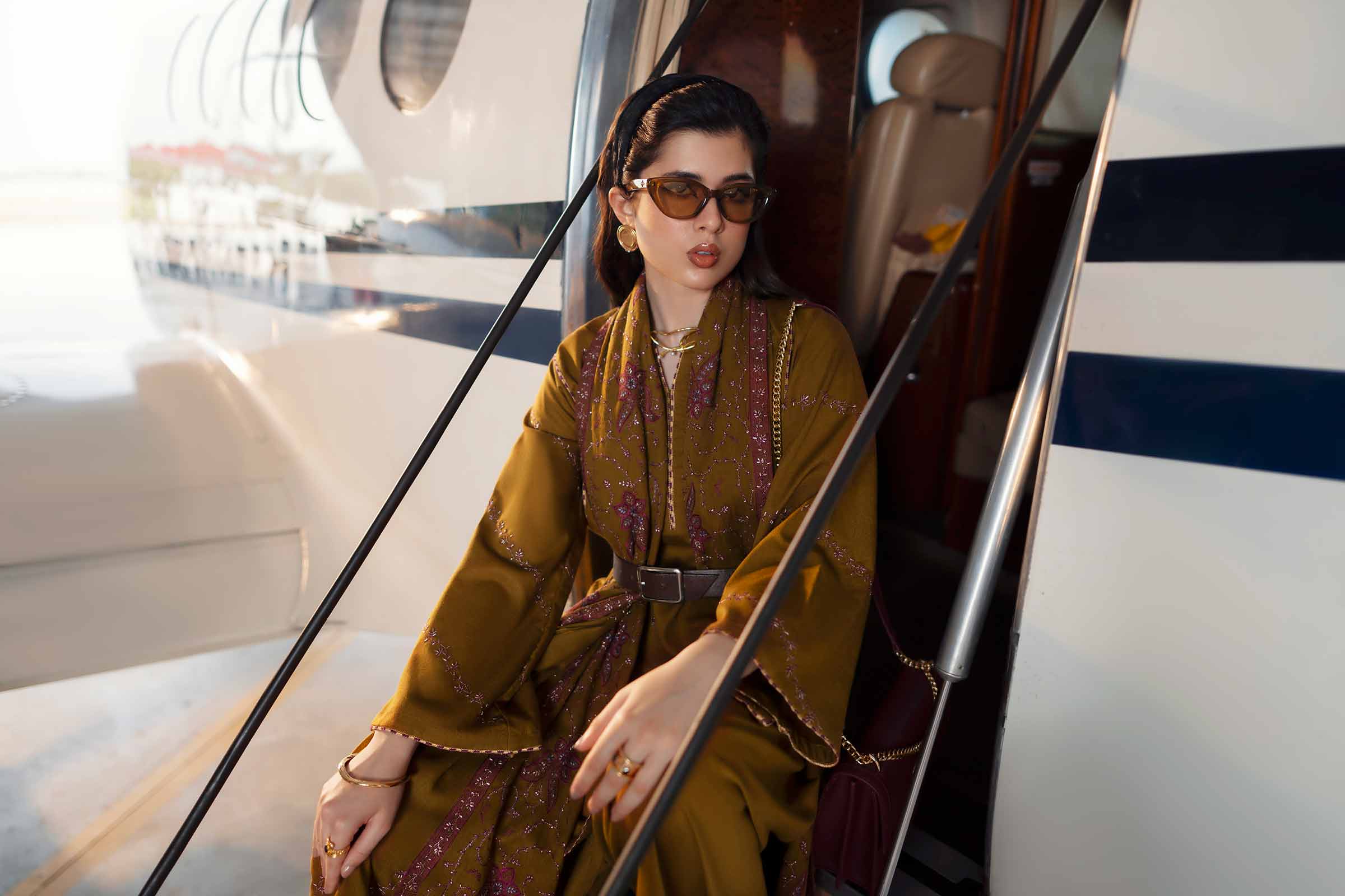 3 Piece - Embroidered Suit - PW25-438 READY TO WEAR Brown Karandi 3PC Embroidered
