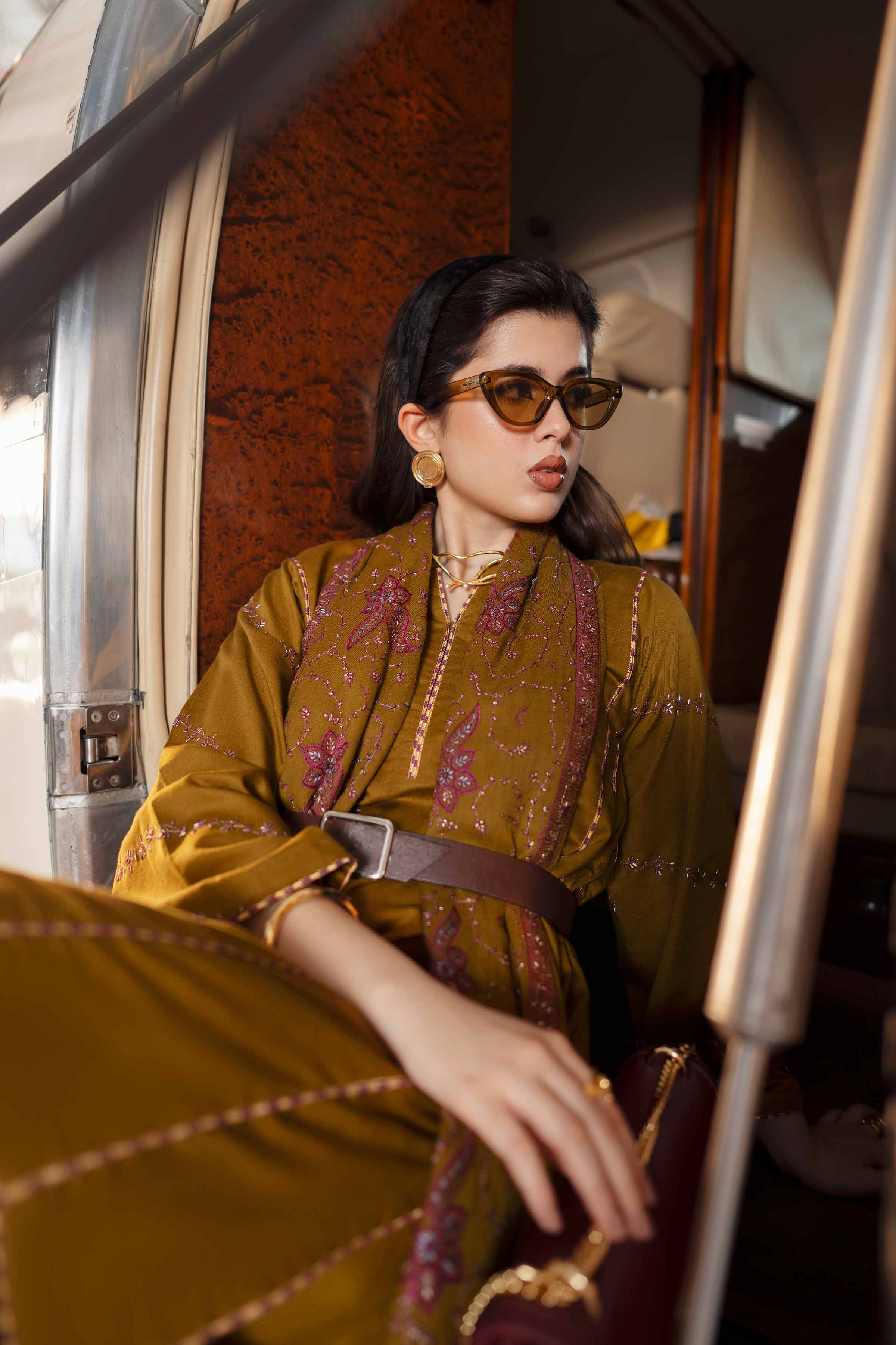 3 Piece - Embroidered Suit - PW25-438 READY TO WEAR Brown Karandi 3PC Embroidered