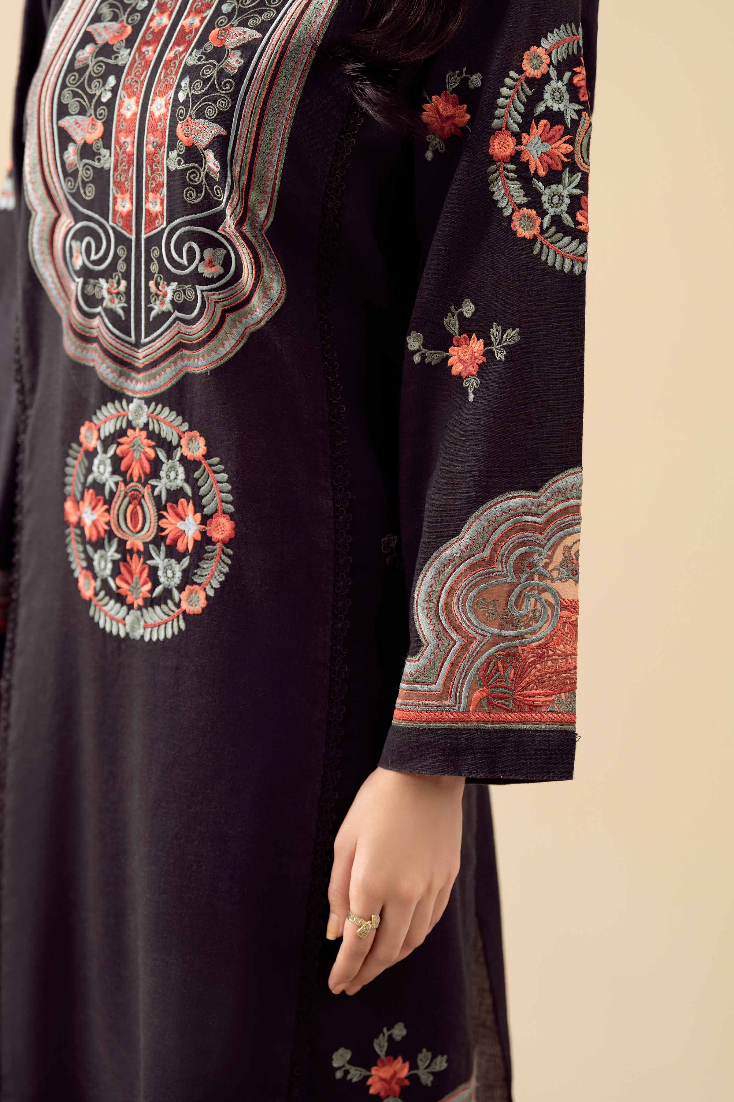 3 Piece - Embroidered Suit - PW25-443 READY TO WEAR Black Karandi 3PC Embroidered