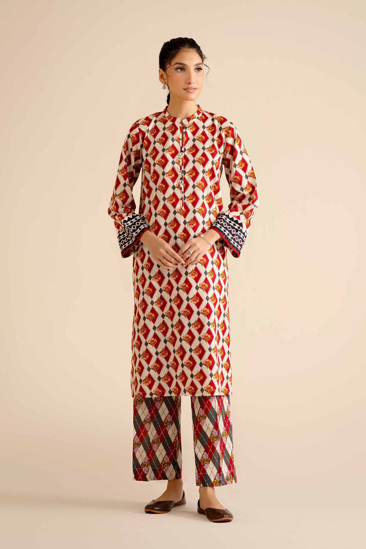 2 Piece - Printed Suit - PW25-45 Red Cambric 2PC Printed Nishat Australia