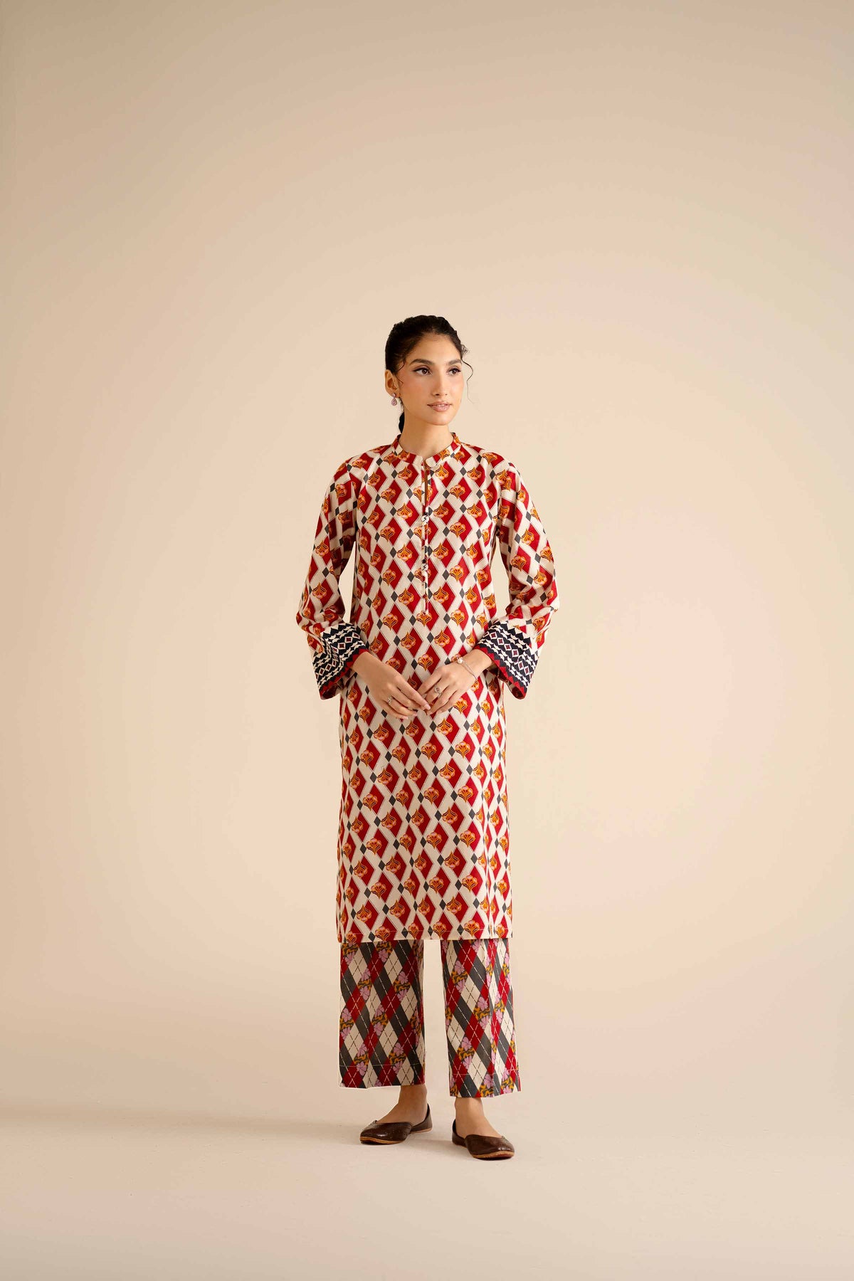 2 Piece - Printed Suit - PW25-45 Red Cambric 2PC Printed Nishat Australia