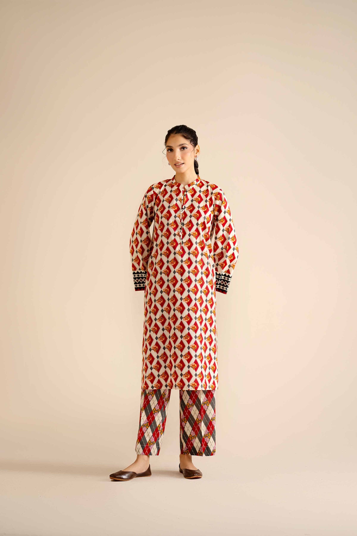 2 Piece - Printed Suit - PW25-45 Red Cambric 2PC Printed Nishat Australia
