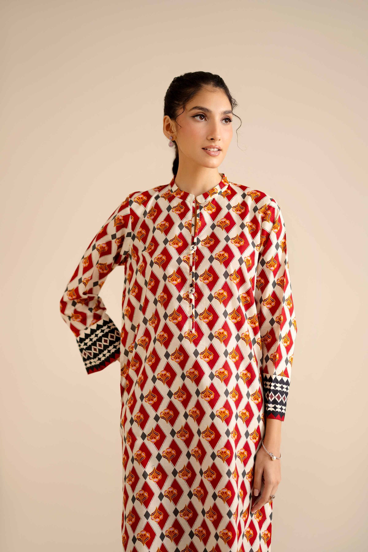 2 Piece - Printed Suit - PW25-45 Red Cambric 2PC Printed Nishat Australia