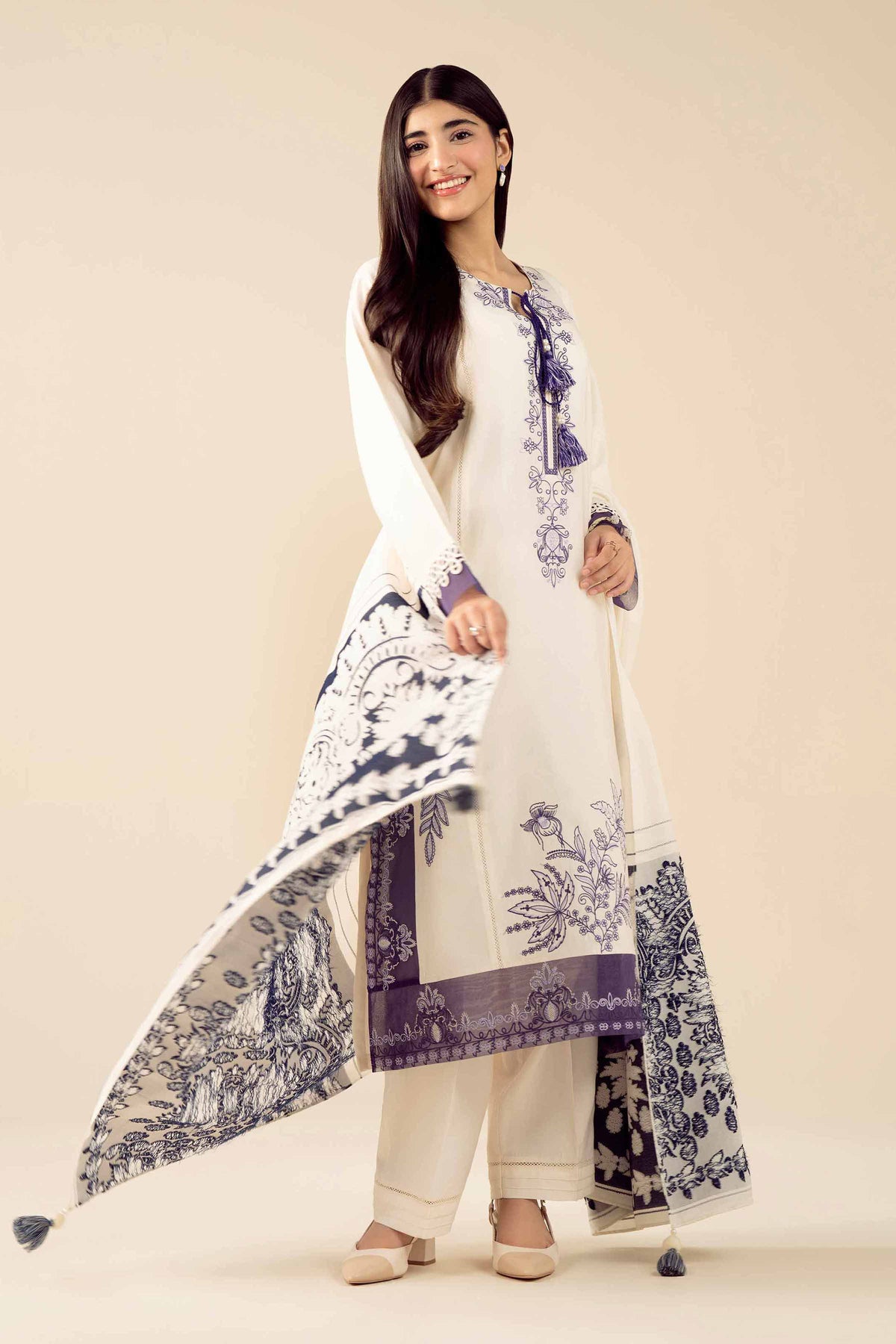 3 Piece - Embroidered Suit - PW25-471 White Silk 3PC Embroidered Nishat Australia