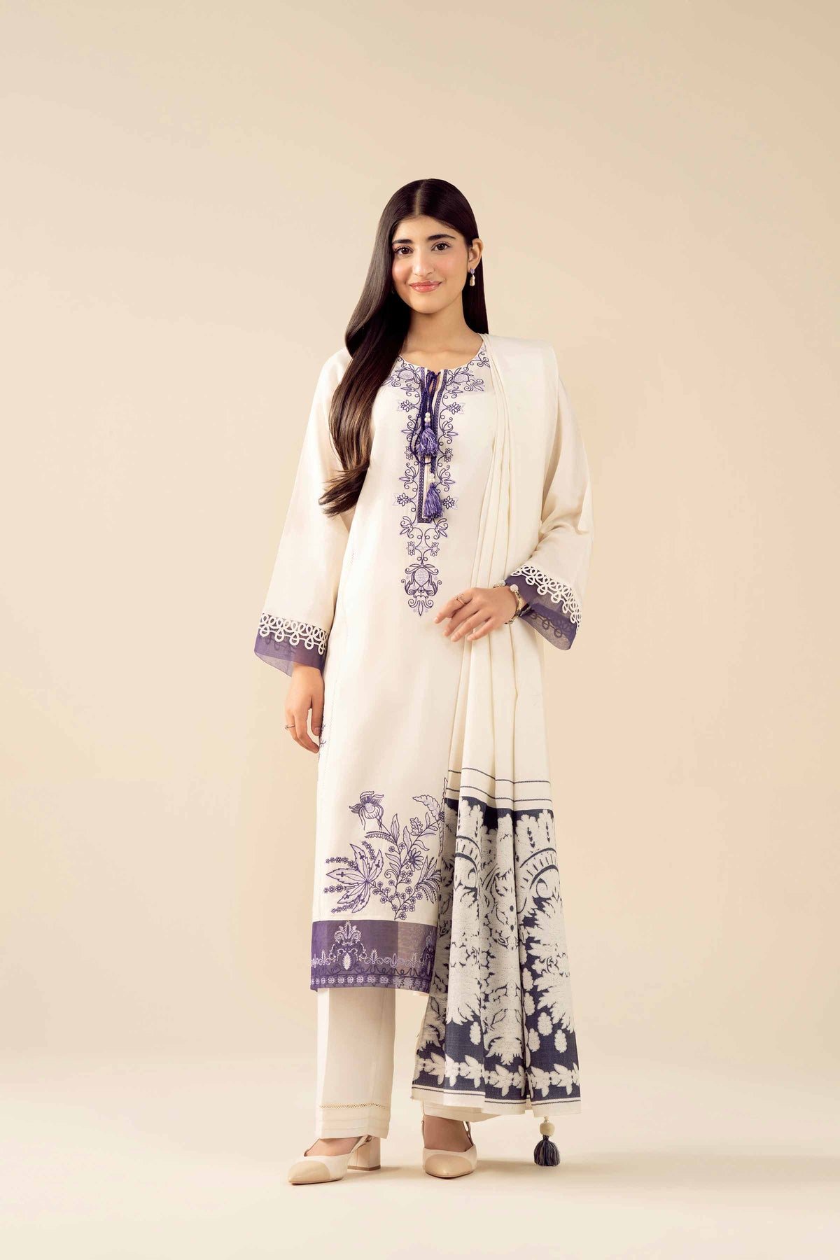 3 Piece - Embroidered Suit - PW25-471 White Silk 3PC Embroidered Nishat Australia