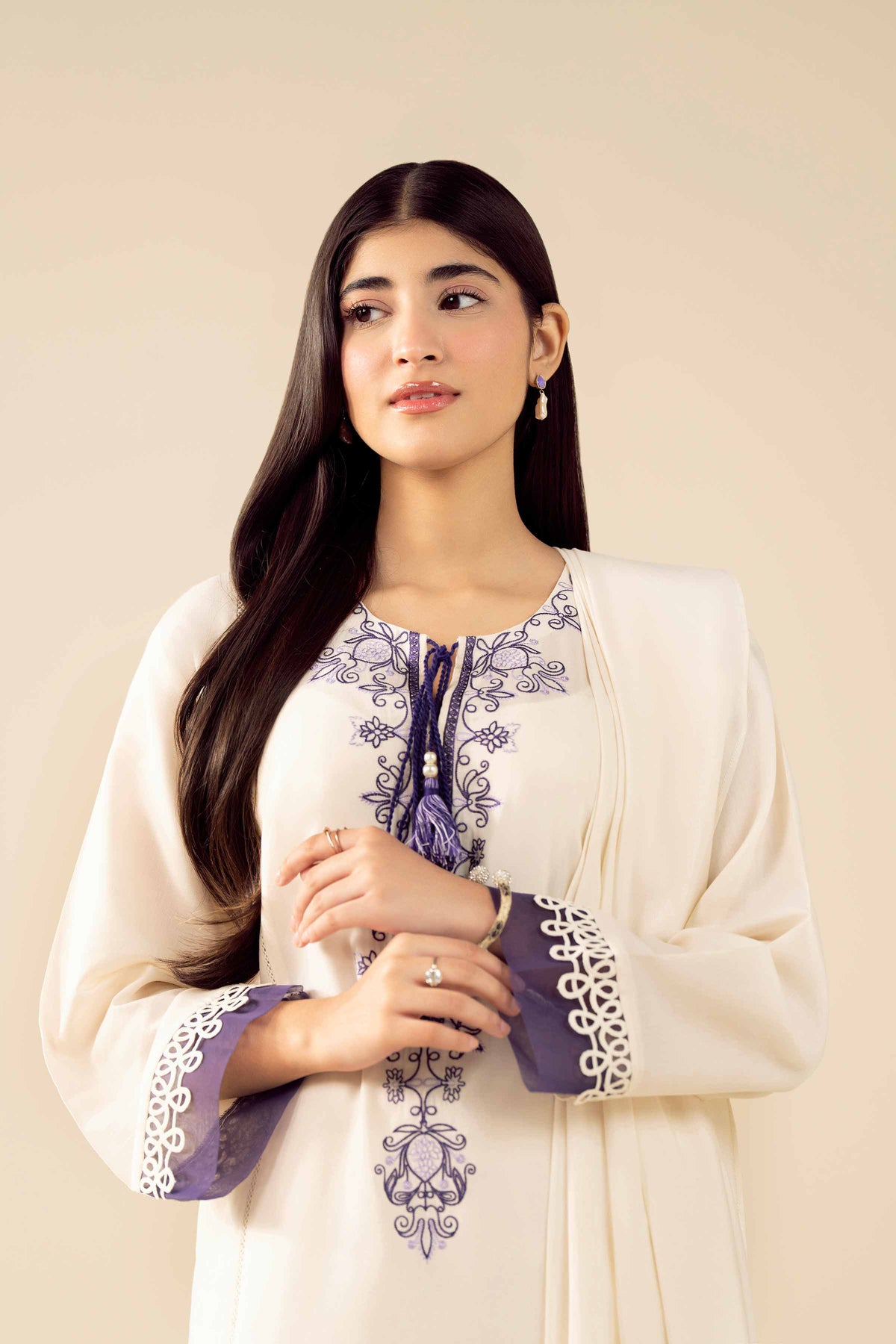 3 Piece - Embroidered Suit - PW25-471 White Silk 3PC Embroidered Nishat Australia