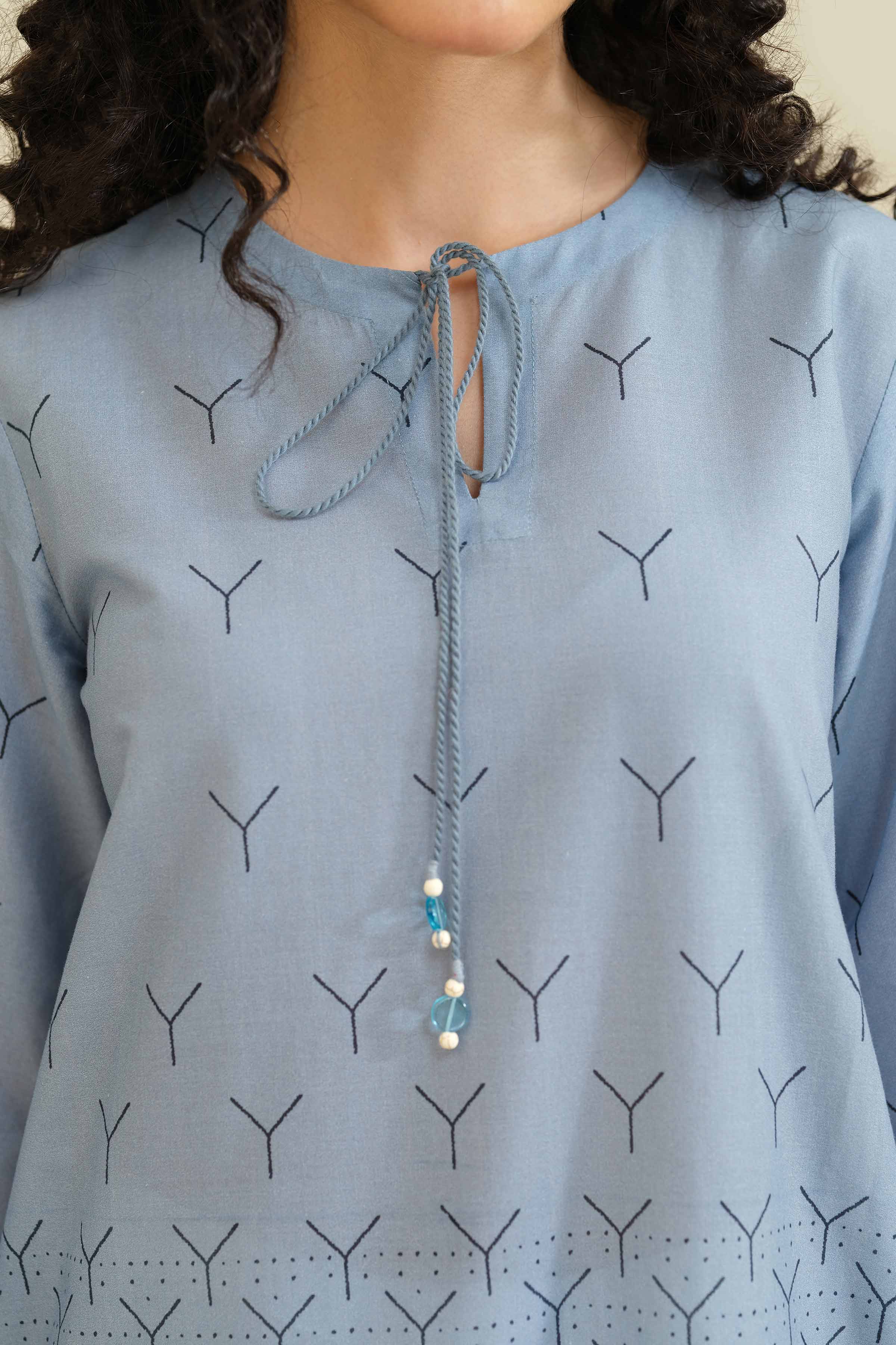 2 Piece - Printed Suit - PW25-48 READY TO WEAR Blue Cambric 2PC Printed