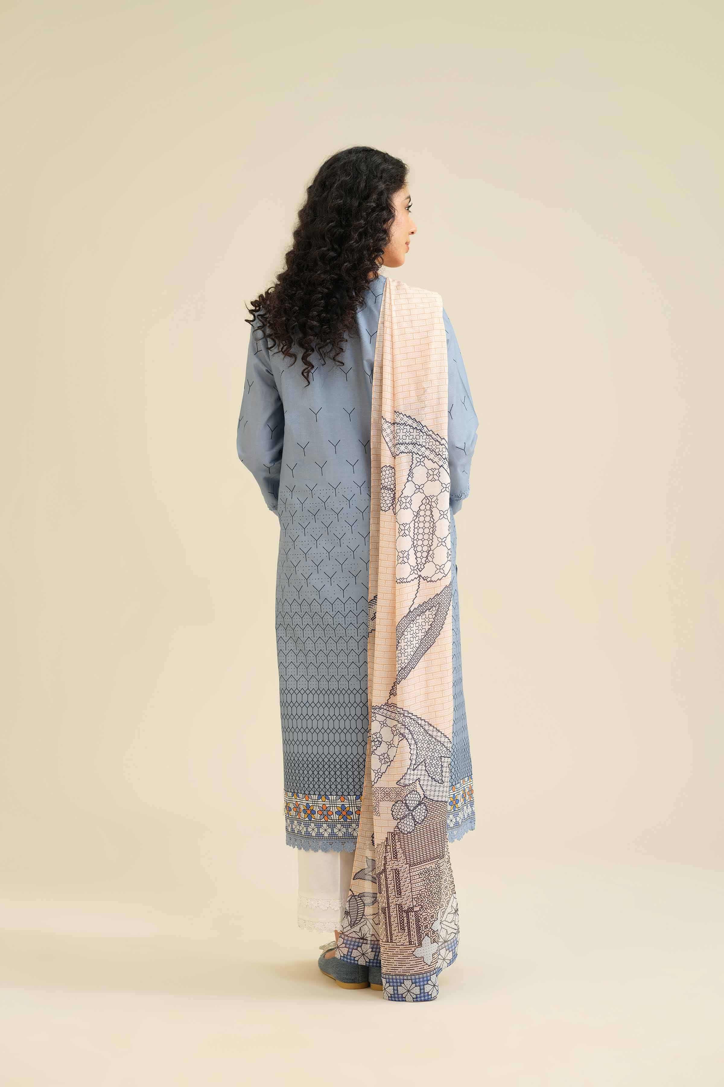 2 Piece - Printed Suit - PW25-48 READY TO WEAR Blue Cambric 2PC Printed