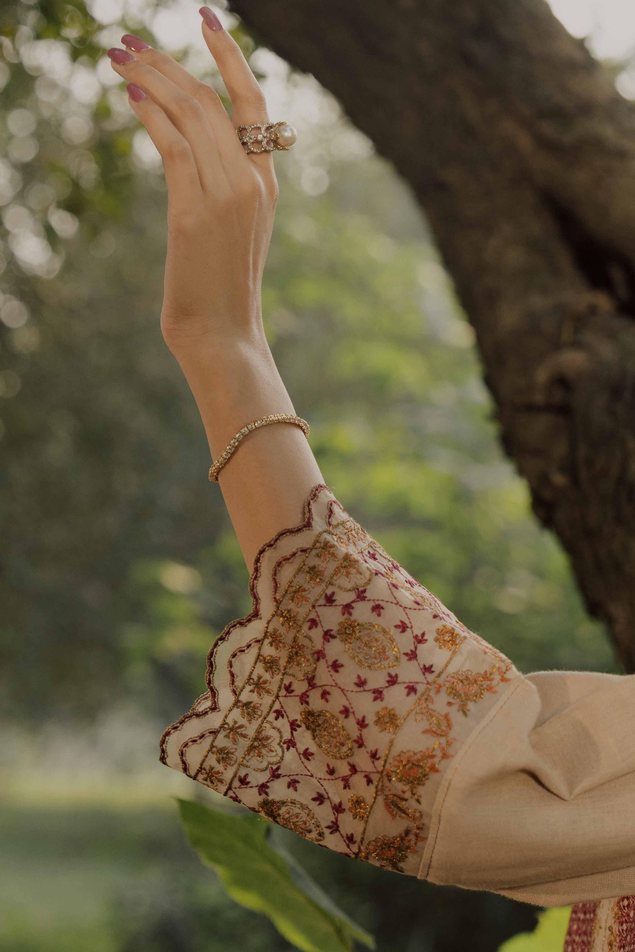 3 Piece - Embroidered Suit - PW25-480 READY TO WEAR Beige Linen 3PC Embroidered