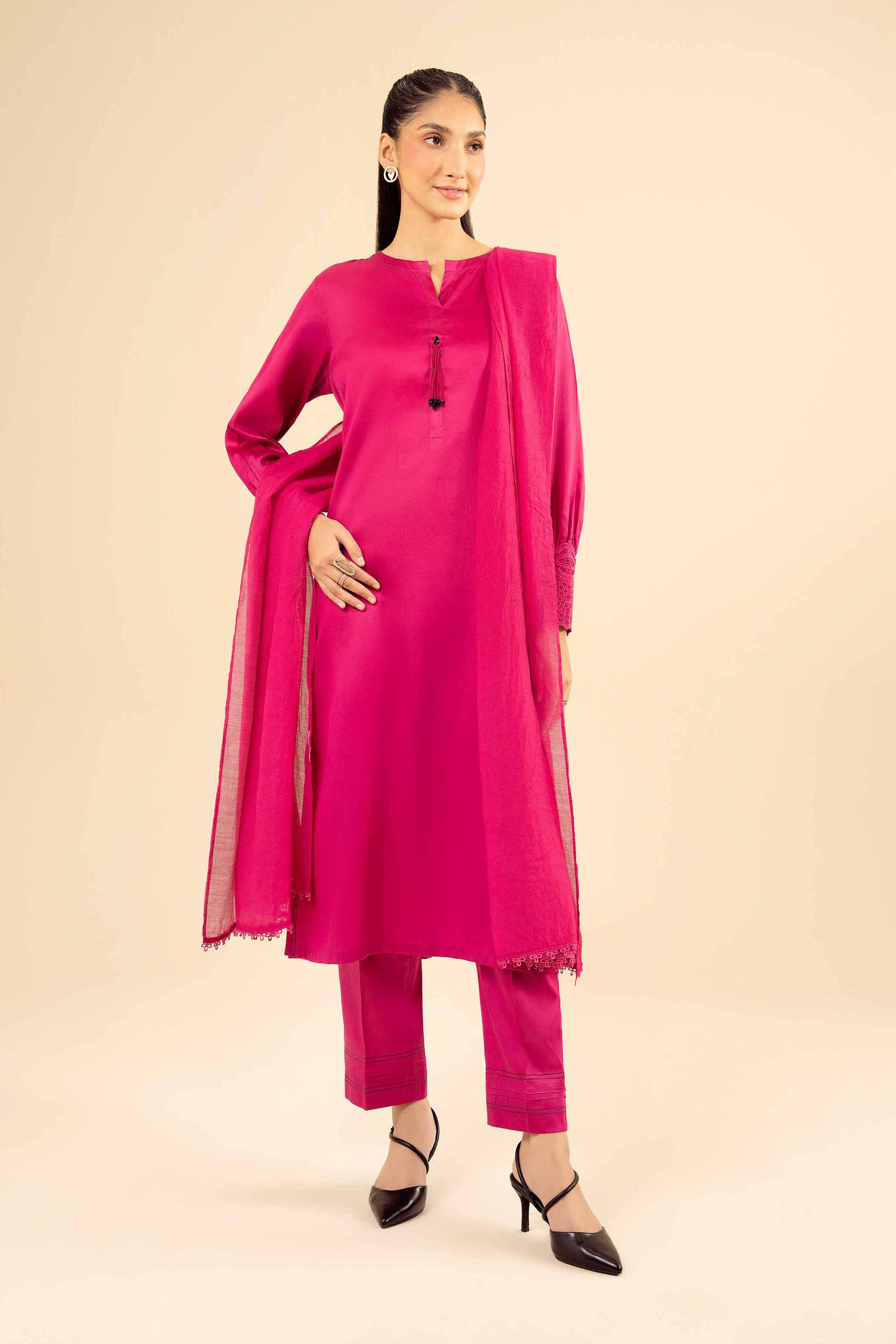 3 Piece - Basic Suit - PW25-49 READY TO WEAR Pink Sateen 3PC Solids