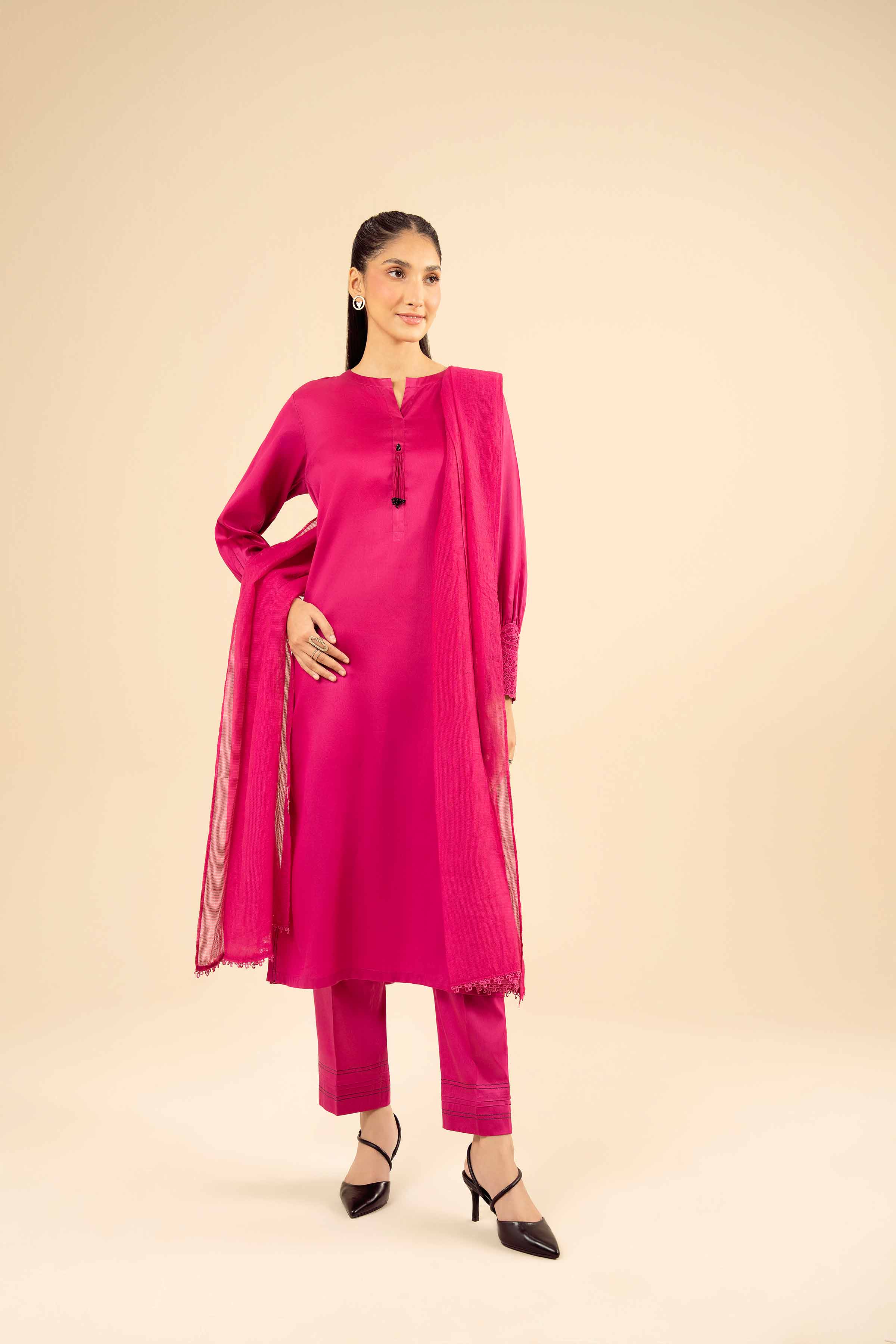 3 Piece - Basic Suit - PW25-49 READY TO WEAR Pink Sateen 3PC Solids