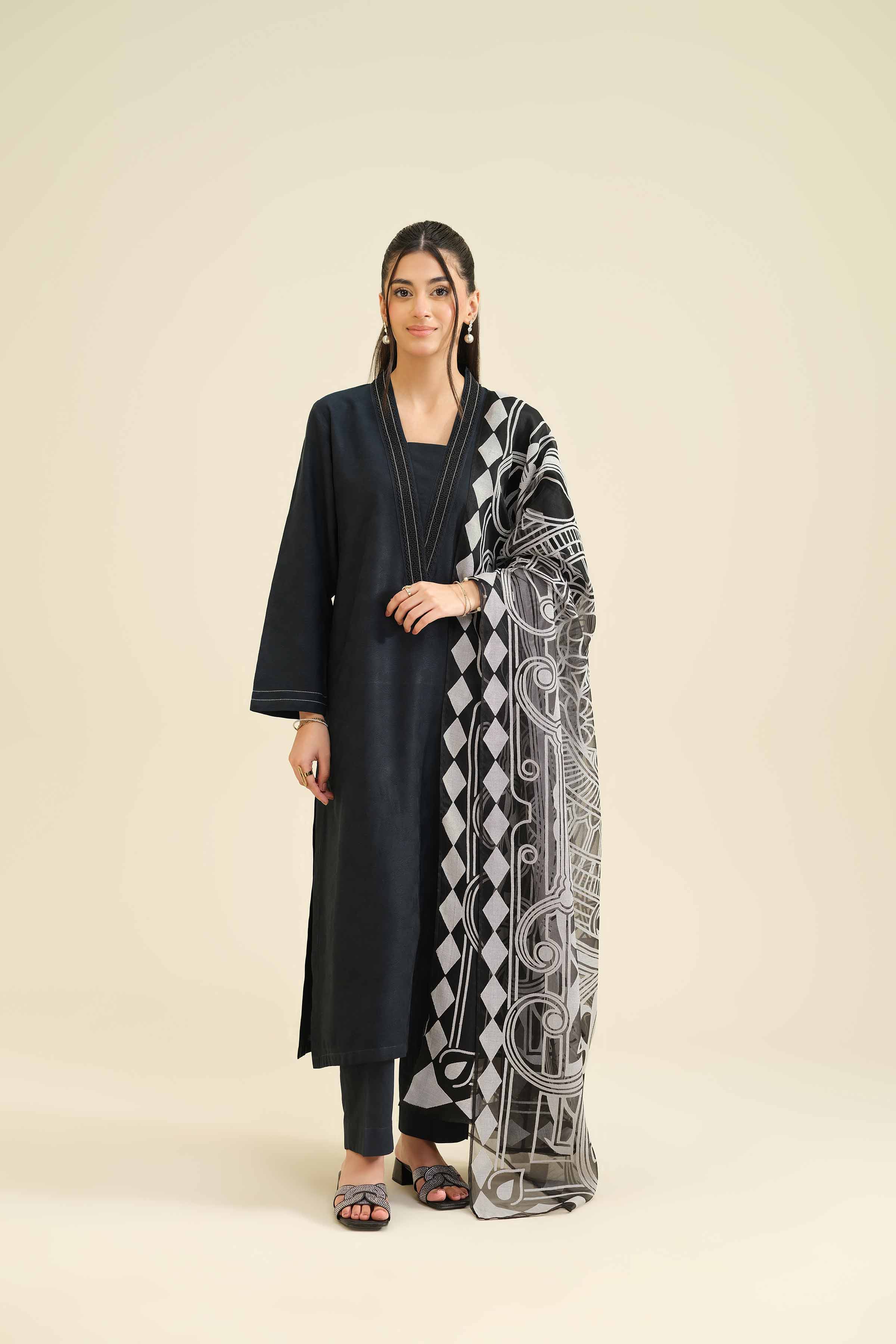 3 Piece - Basic Suit - PW25-50 READY TO WEAR Black Jacquard 3PC Solids