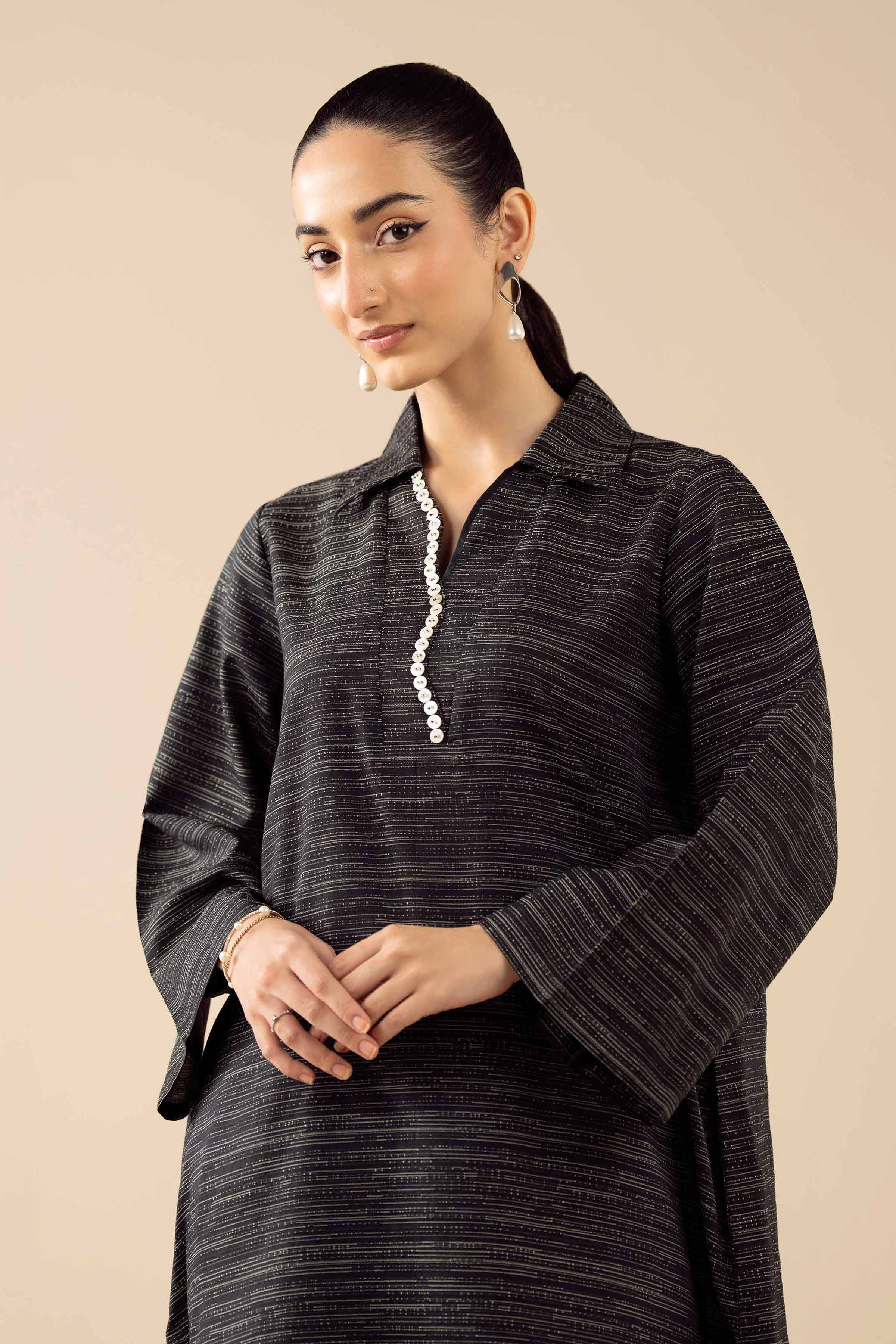 2 Piece - Basic Suit - PW25-511 READY TO WEAR Black Yarn Dyed 2 Pieces Solids