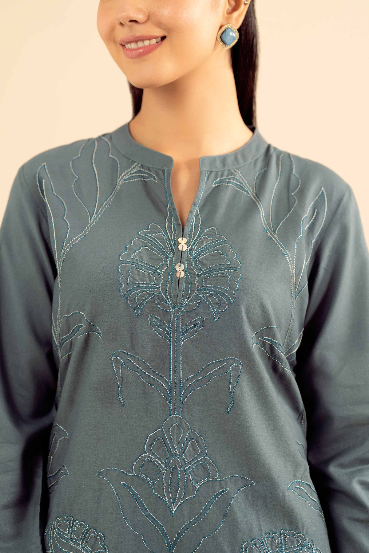 2 Piece - Embroidered Suit - PW25-55 Blue Wool 2PC Embroidered Nishat Australia