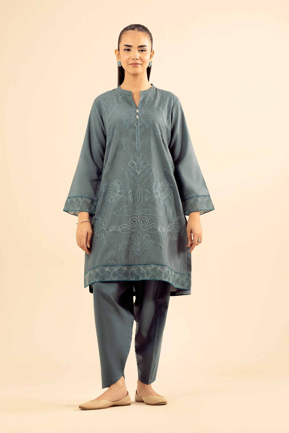 2 Piece - Embroidered Suit - PW25-55 Blue Wool 2PC Embroidered Nishat Australia