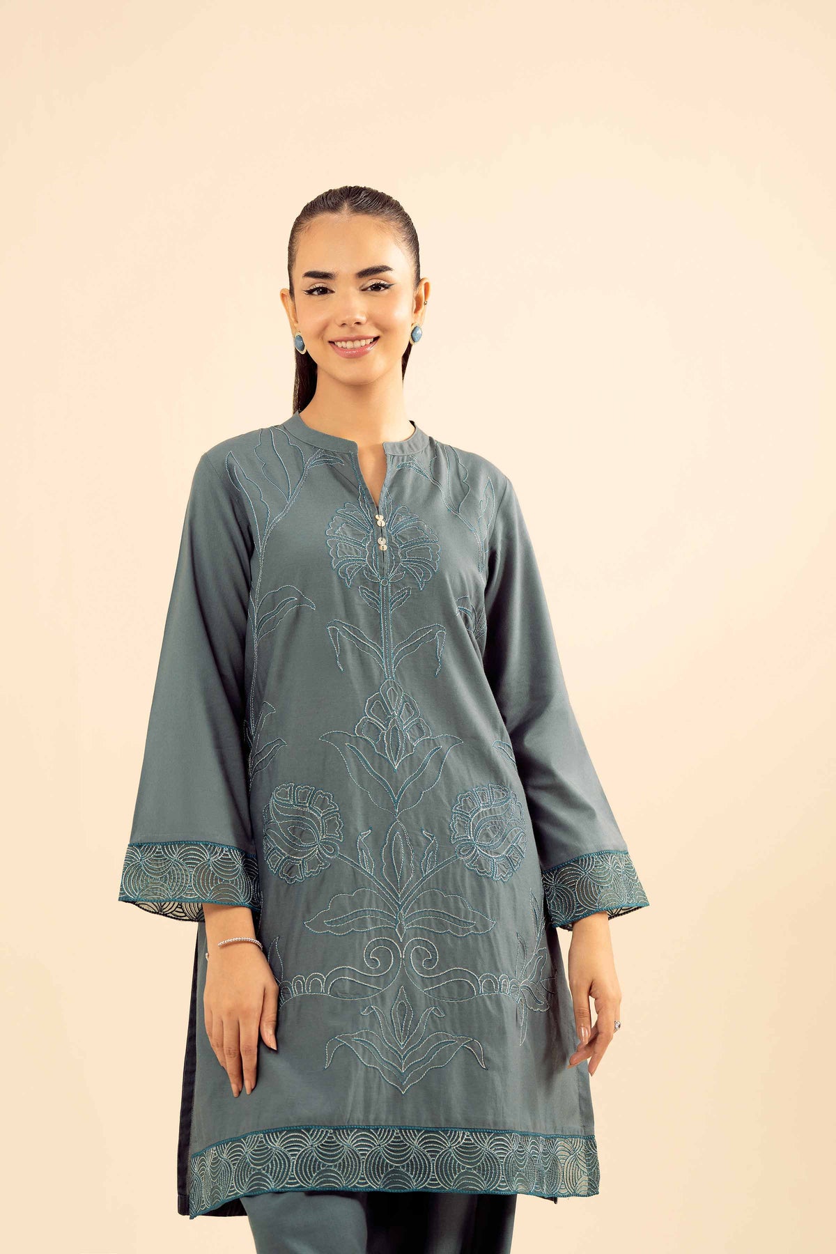 2 Piece - Embroidered Suit - PW25-55 Blue Wool 2PC Embroidered Nishat Australia
