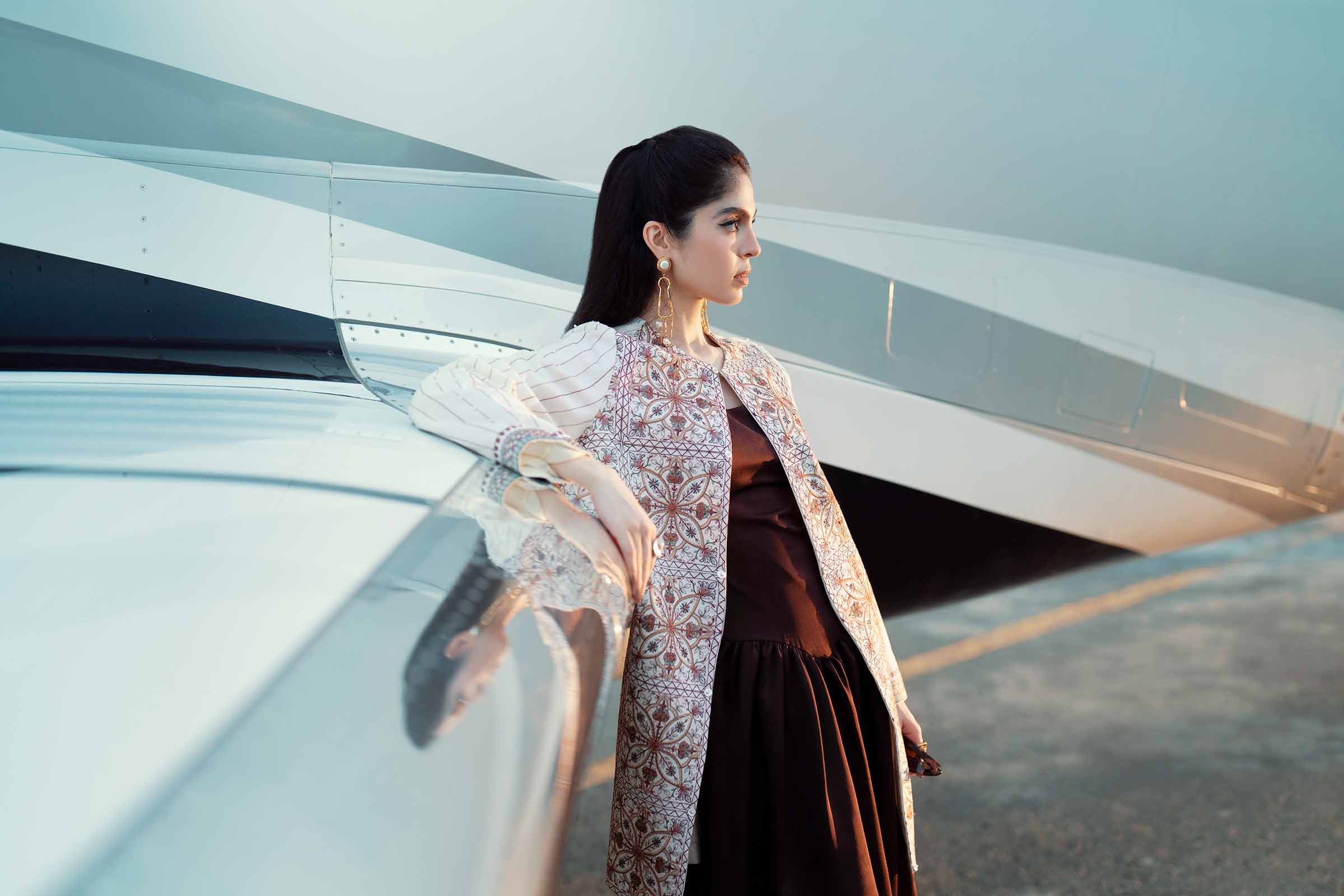 Embroidered Jacket - PW25-551 READY TO WEAR White Karandi 1PC Embroidered