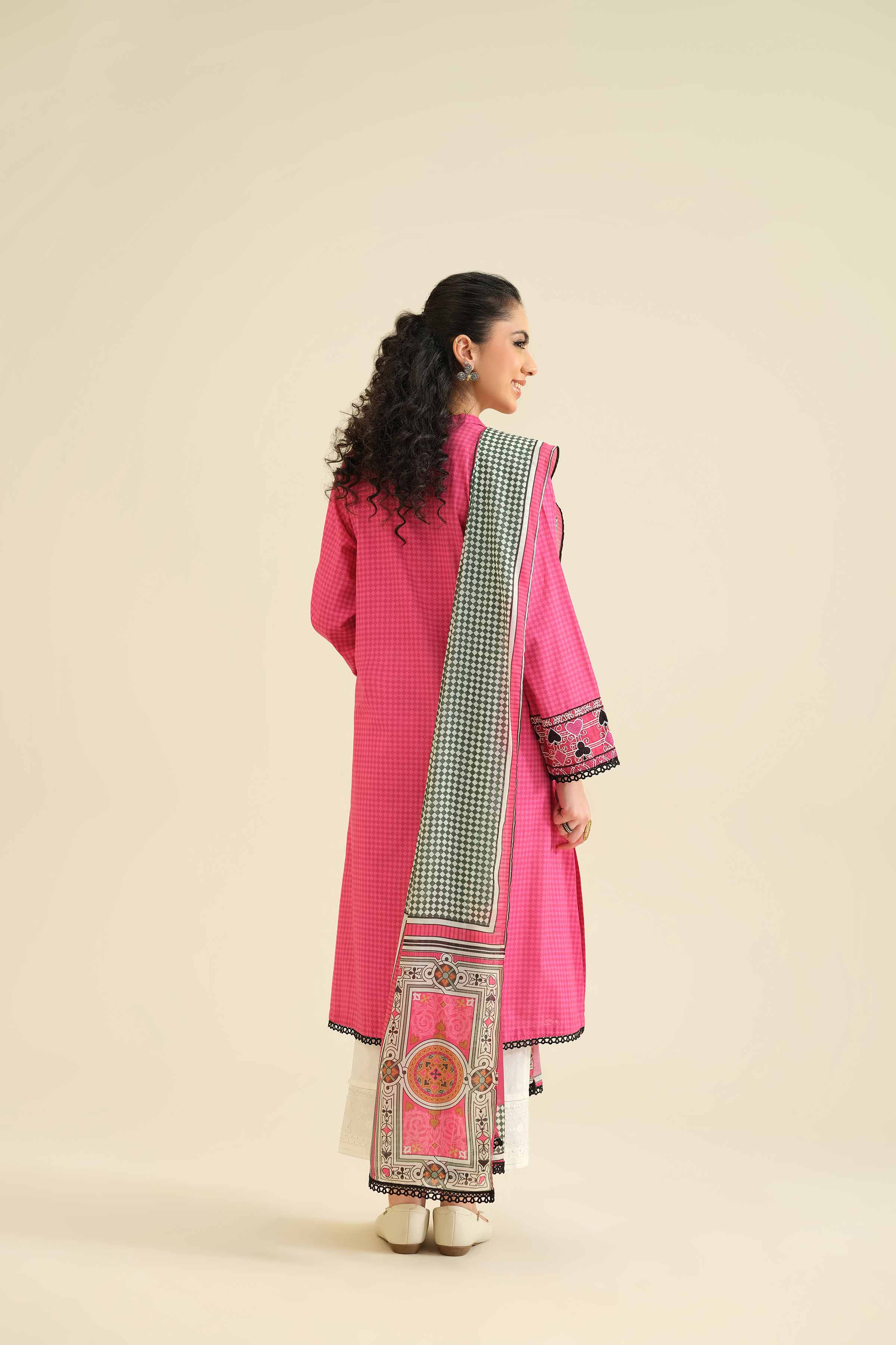 2 Piece - Printed Embroidered Suit - PW25-56 READY TO WEAR Pink Cambric 2PC Embroidered