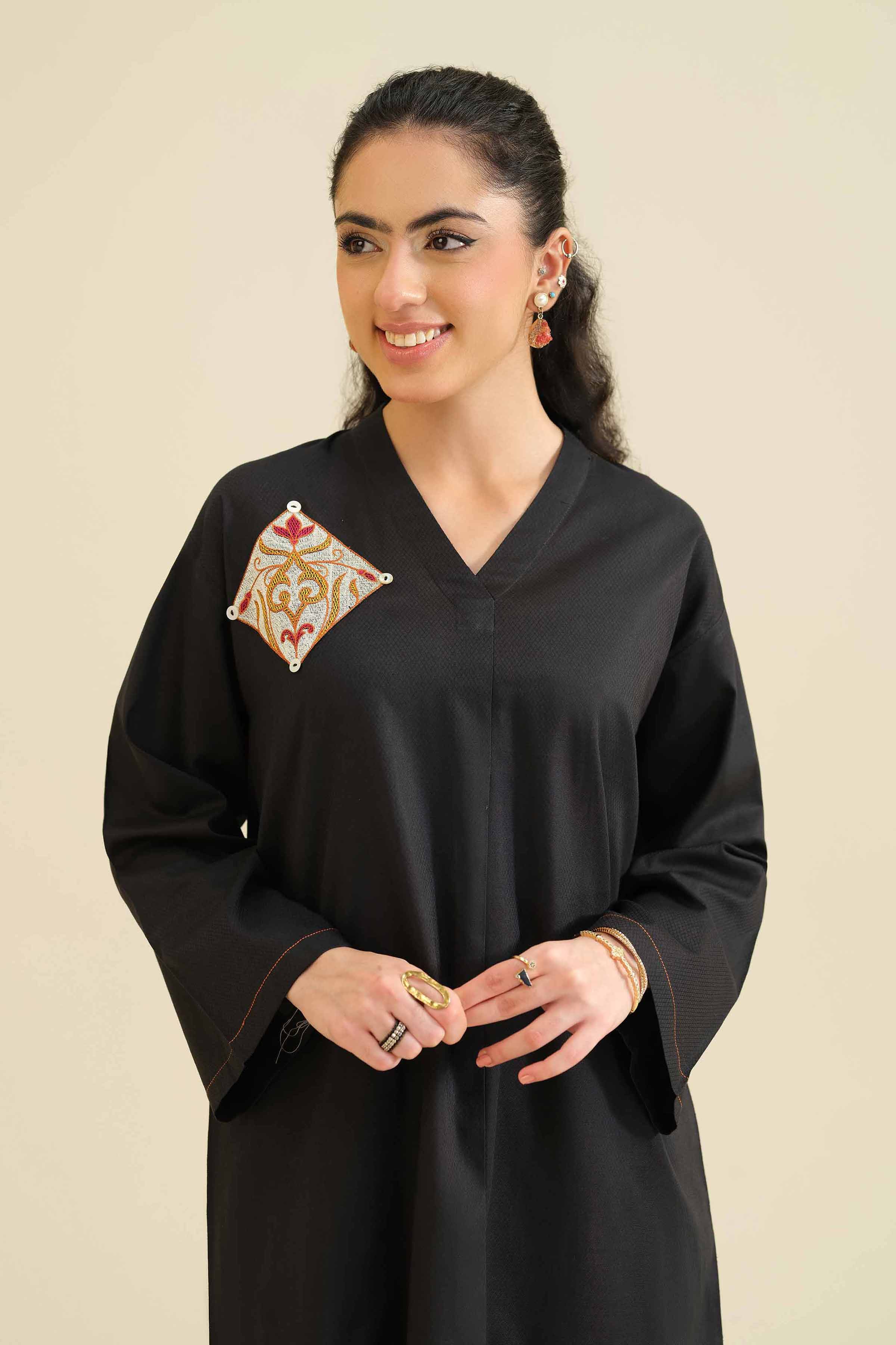 Embroidered Shirt - PW25-564 READY TO WEAR Black Cambric 1 Piece Embroidered