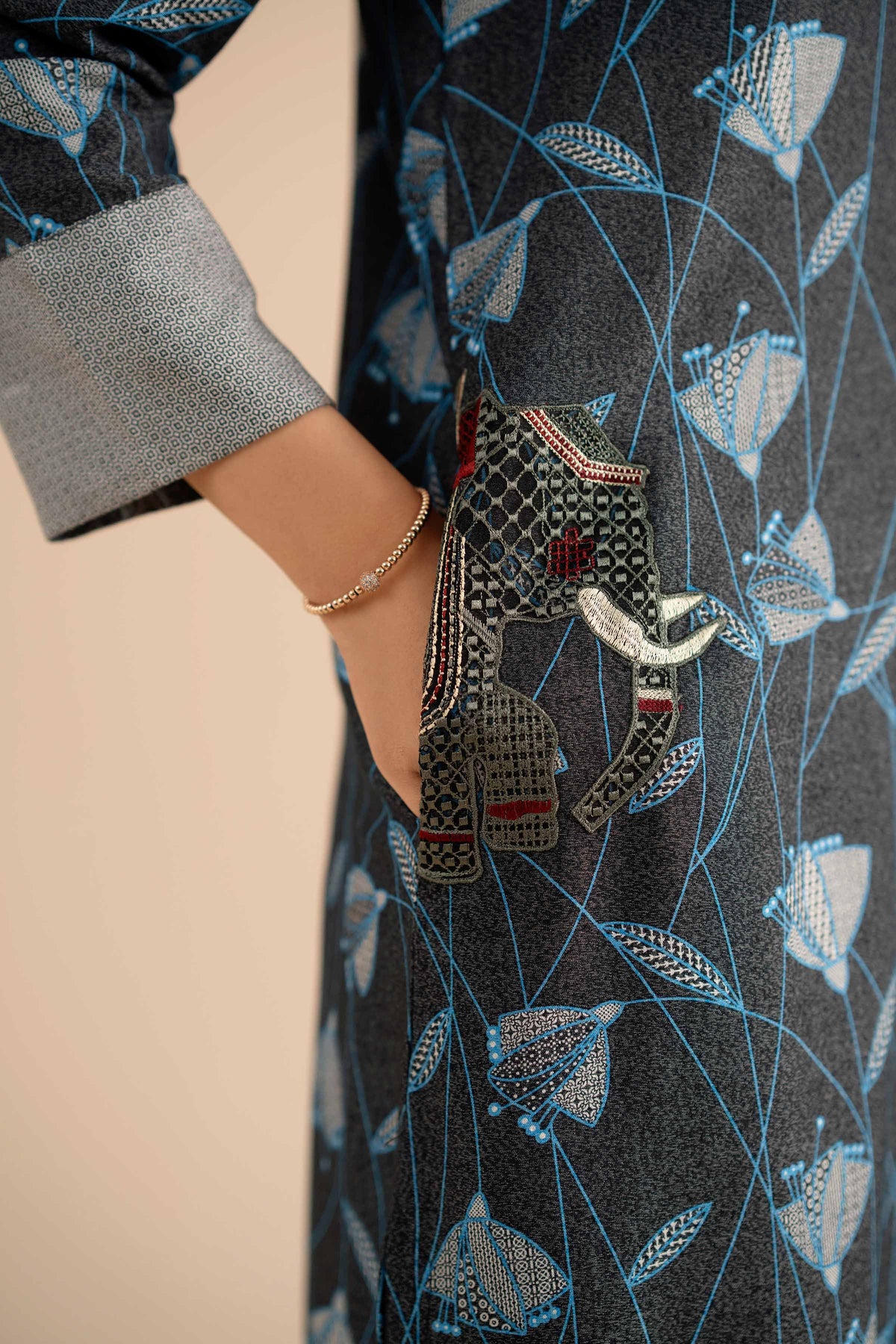 Embroidered Shirt - PW25-565 Grey Karandi 1PC Embroidered Nishat Australia