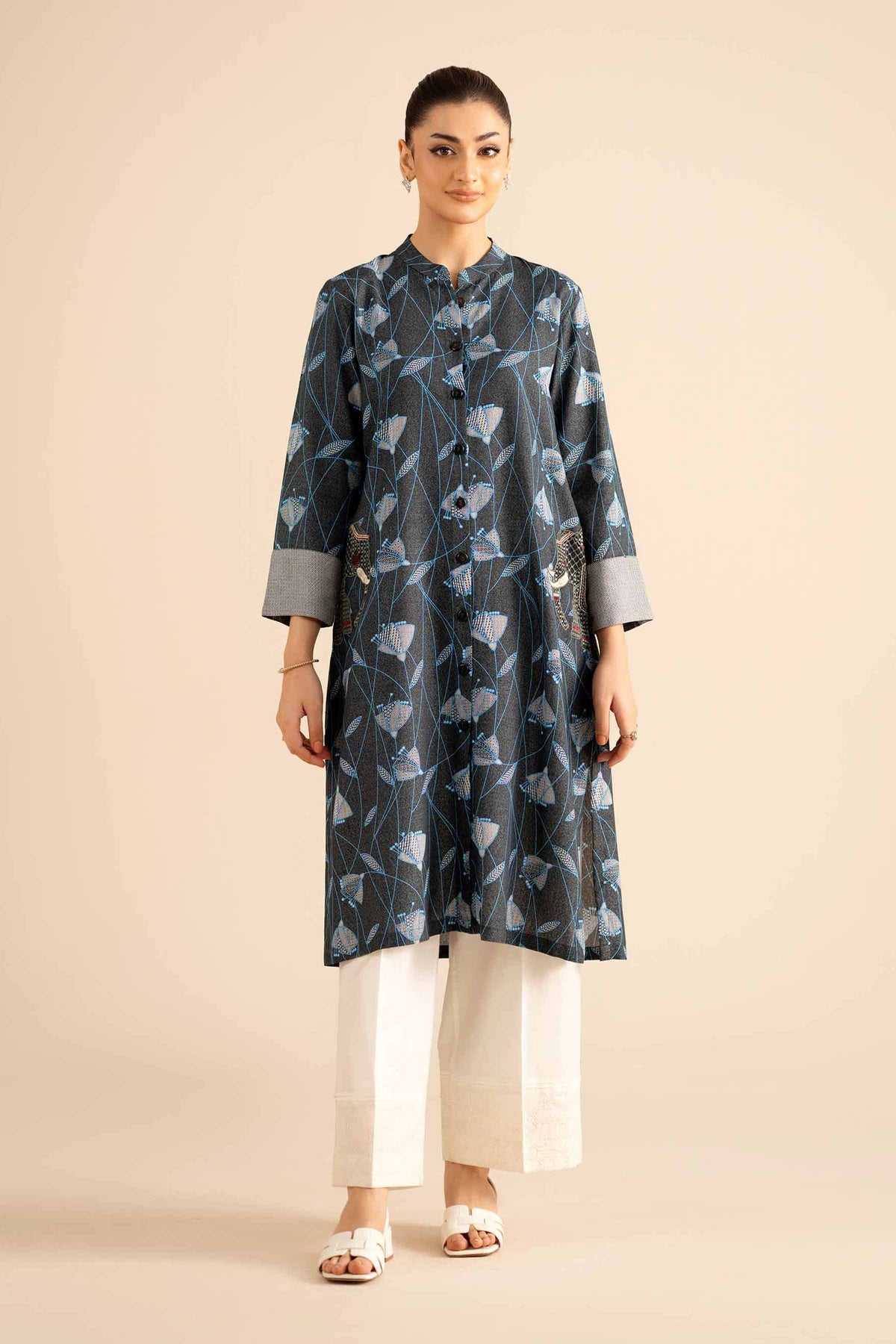 Embroidered Shirt - PW25-565 Grey Karandi 1PC Embroidered Nishat Australia