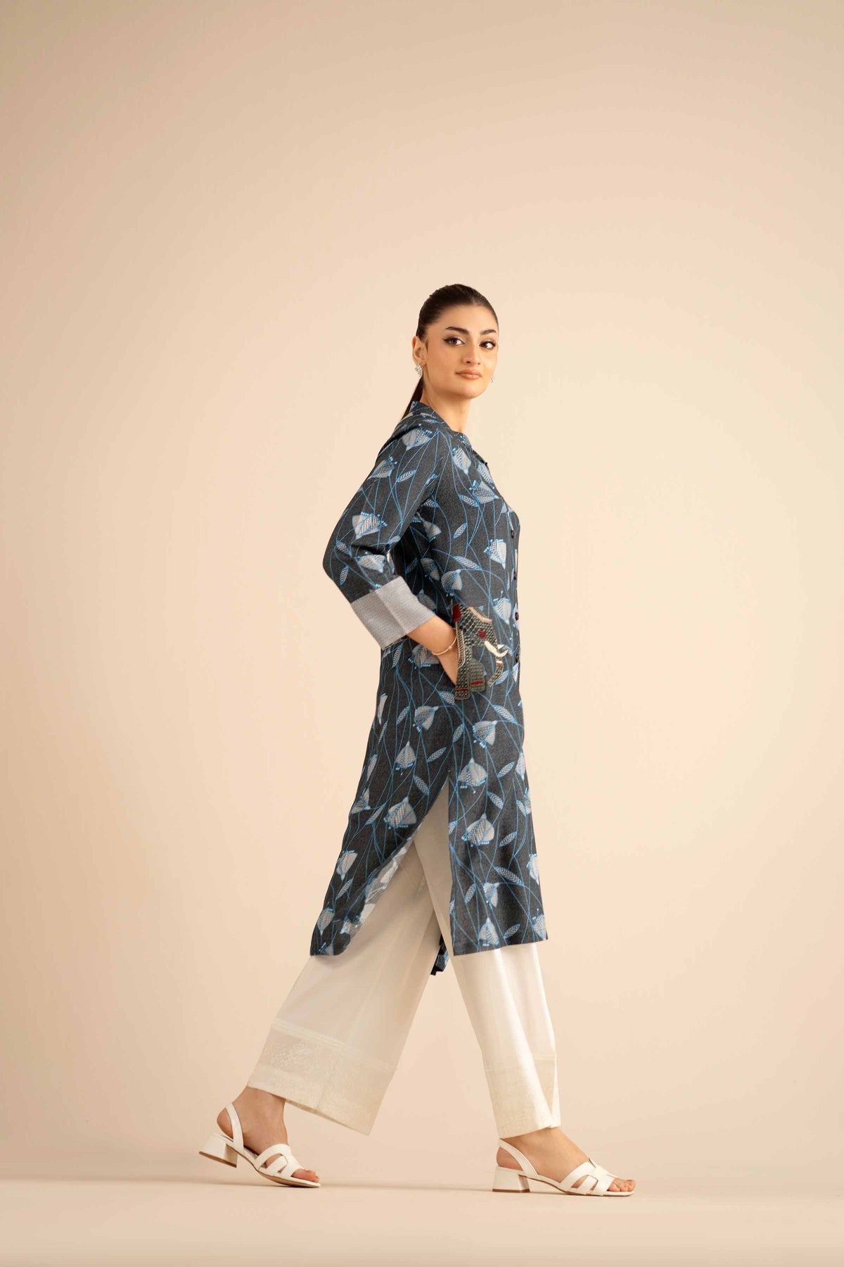 Embroidered Shirt - PW25-565 Grey Karandi 1PC Embroidered Nishat Australia
