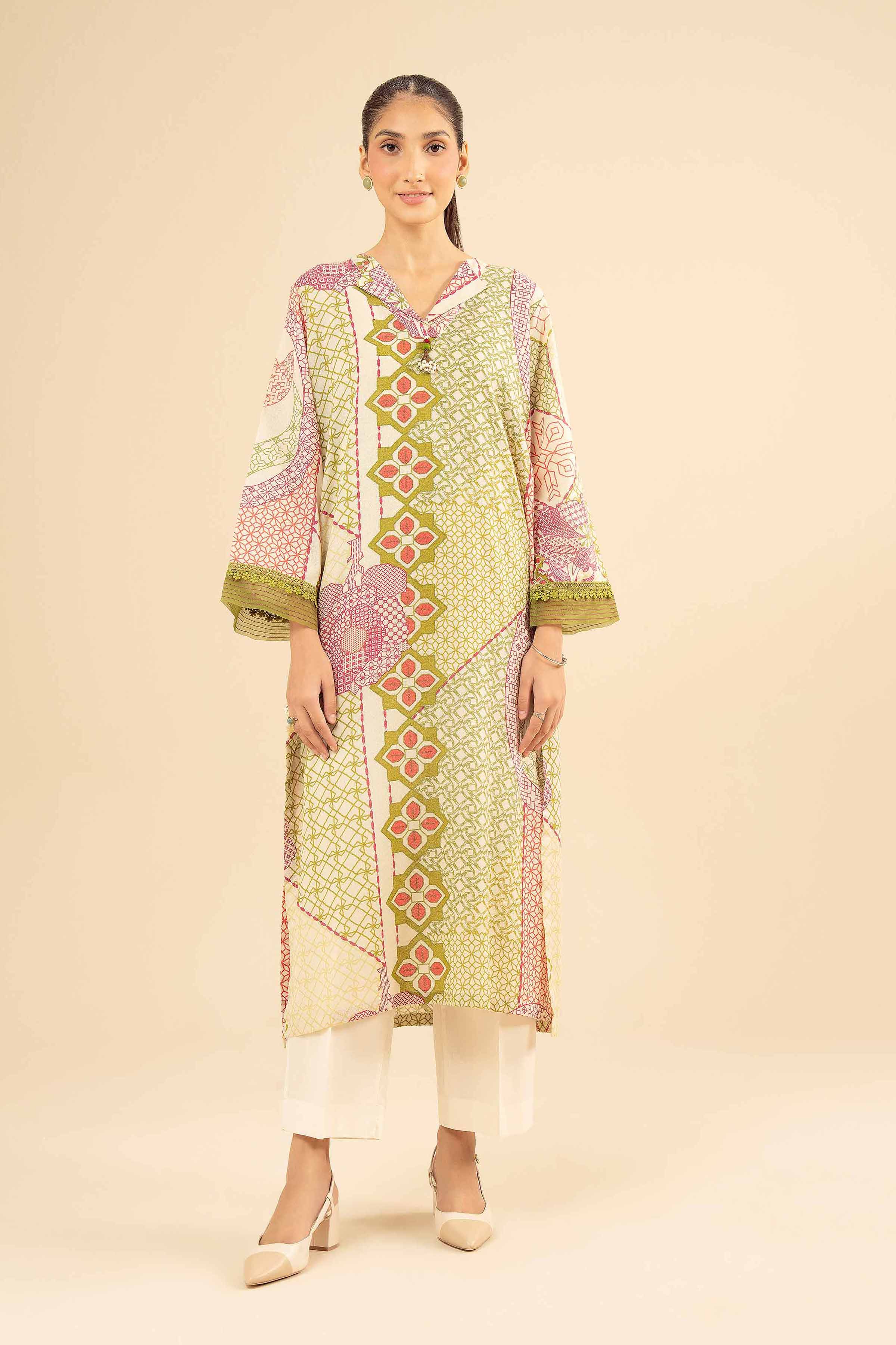 Printed Shirt - PW25-566 READY TO WEAR Green Karandi 1 Piece Printed