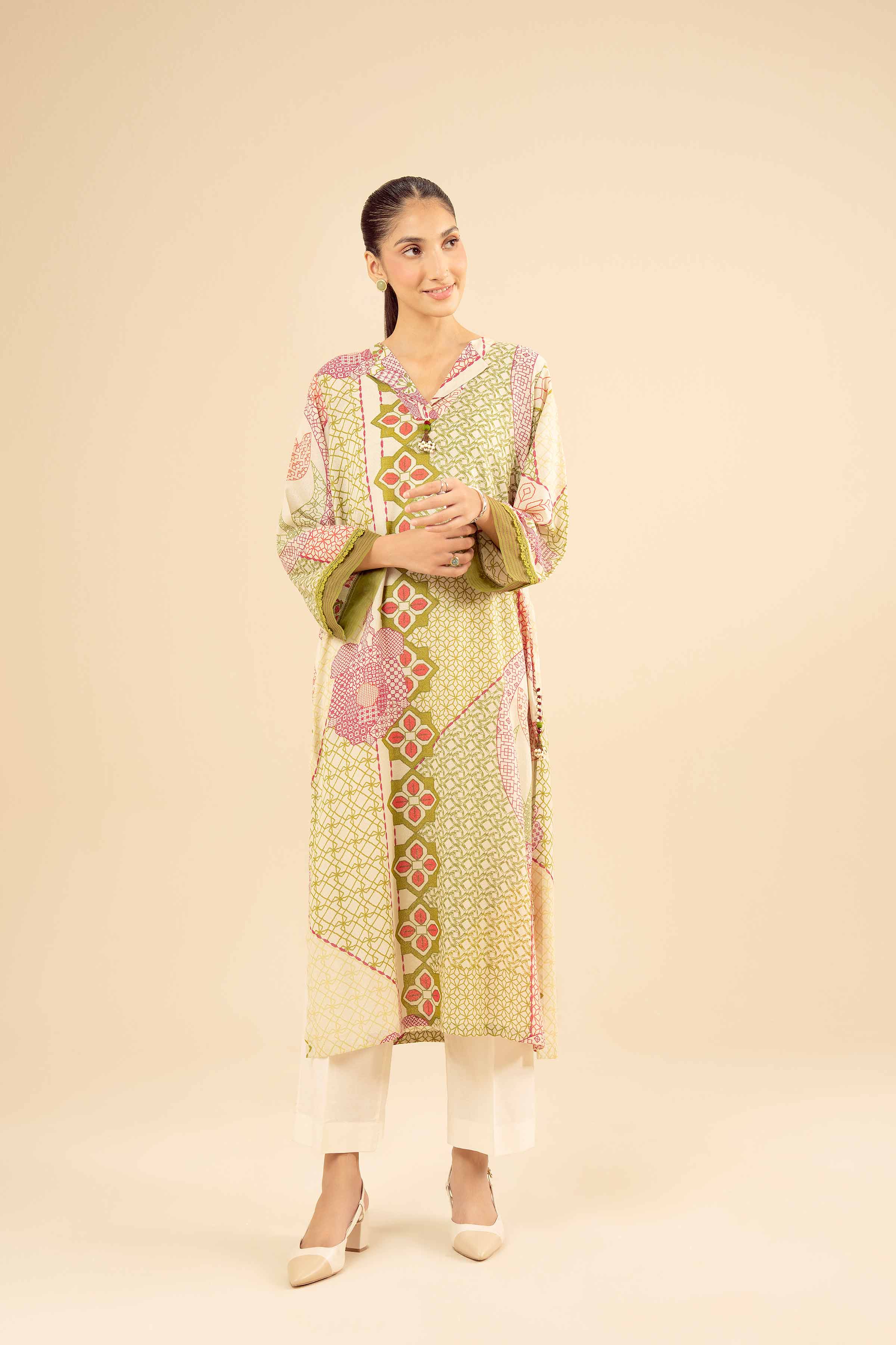 Printed Shirt - PW25-566 READY TO WEAR Green Karandi 1 Piece Printed
