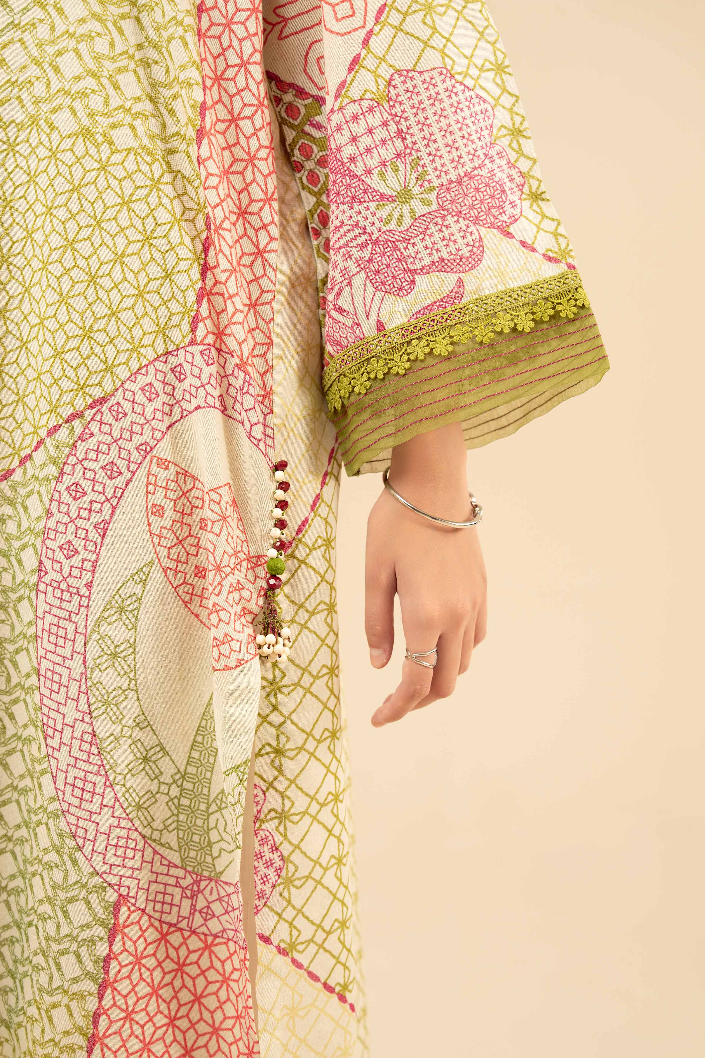 Printed Shirt - PW25-566 READY TO WEAR Green Karandi 1 Piece Printed