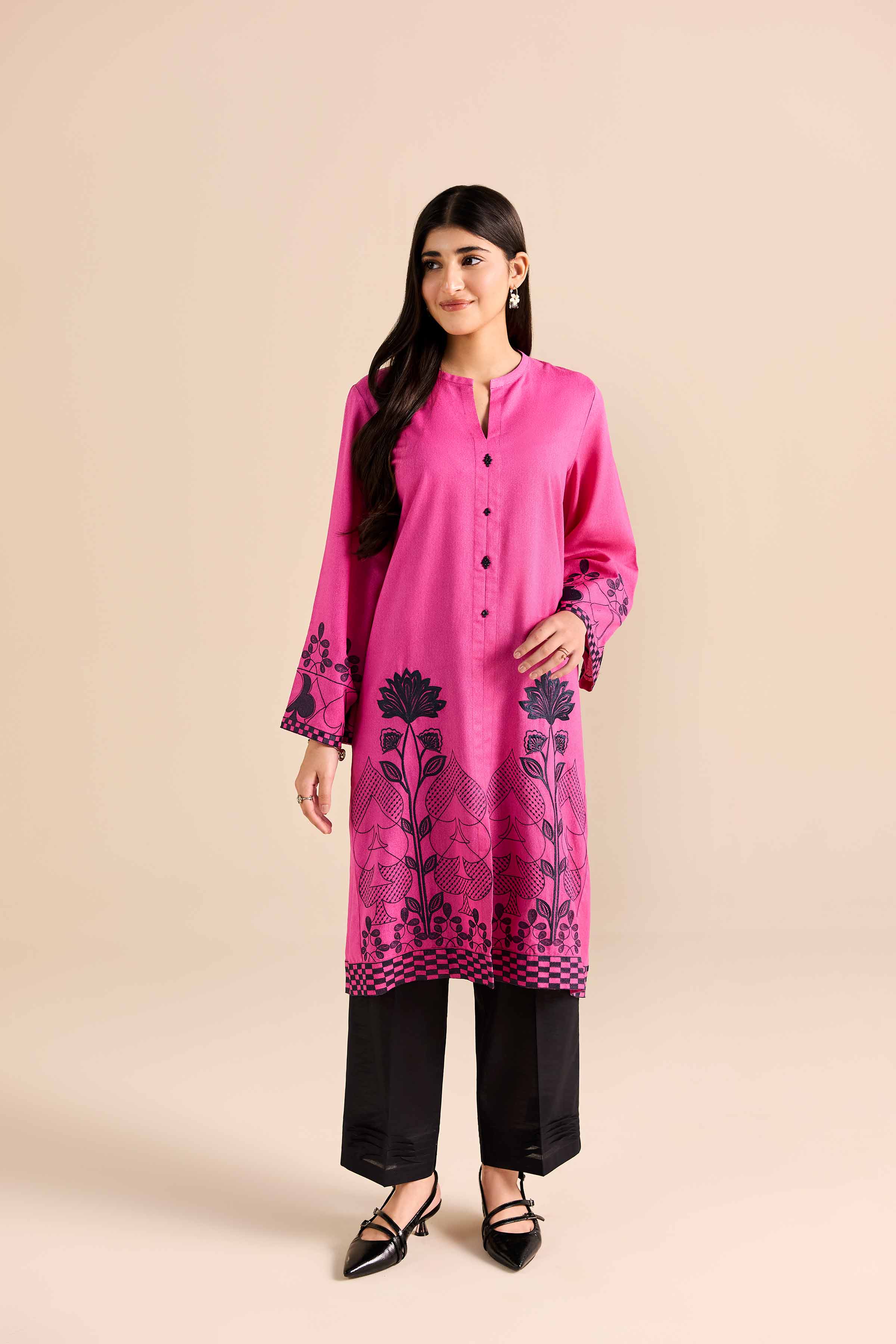 Embroidered Shirt - PW25-568 READY TO WEAR Pink Karandi 1 Piece Embroidered