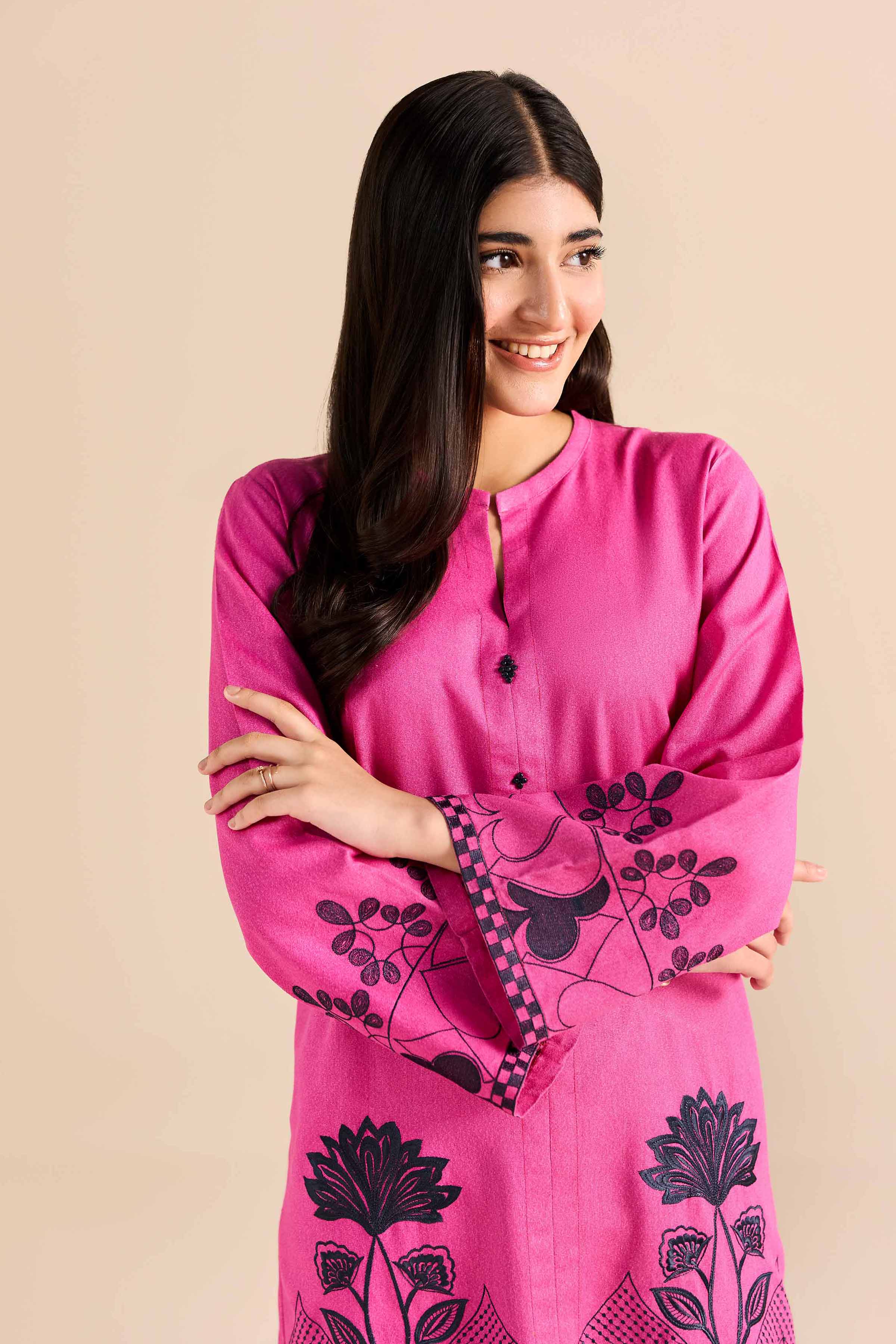Embroidered Shirt - PW25-568 READY TO WEAR Pink Karandi 1 Piece Embroidered