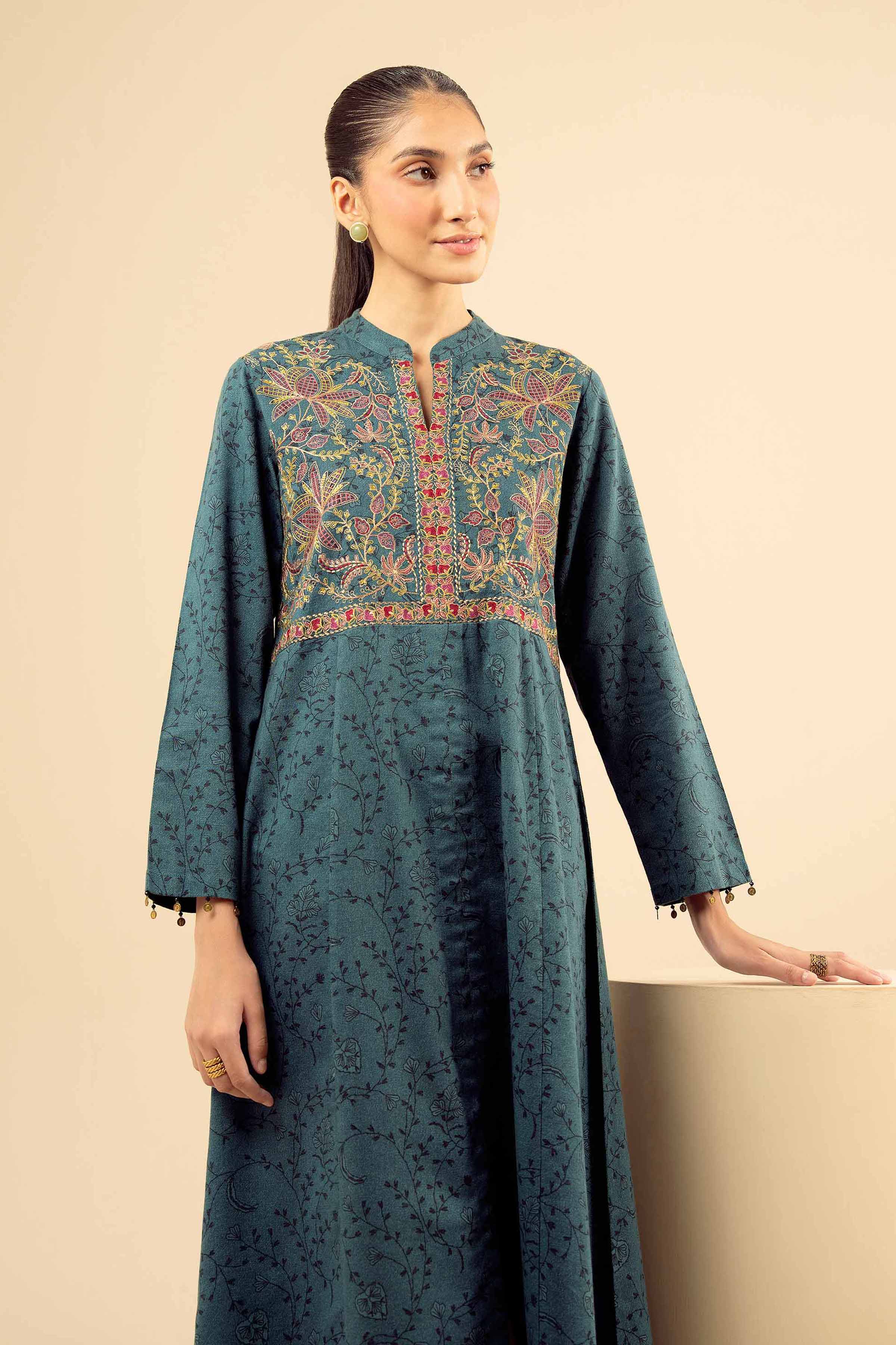 Printed Embroidered Shirt - PW25-579 READY TO WEAR Green Karandi 1PC Embroidered
