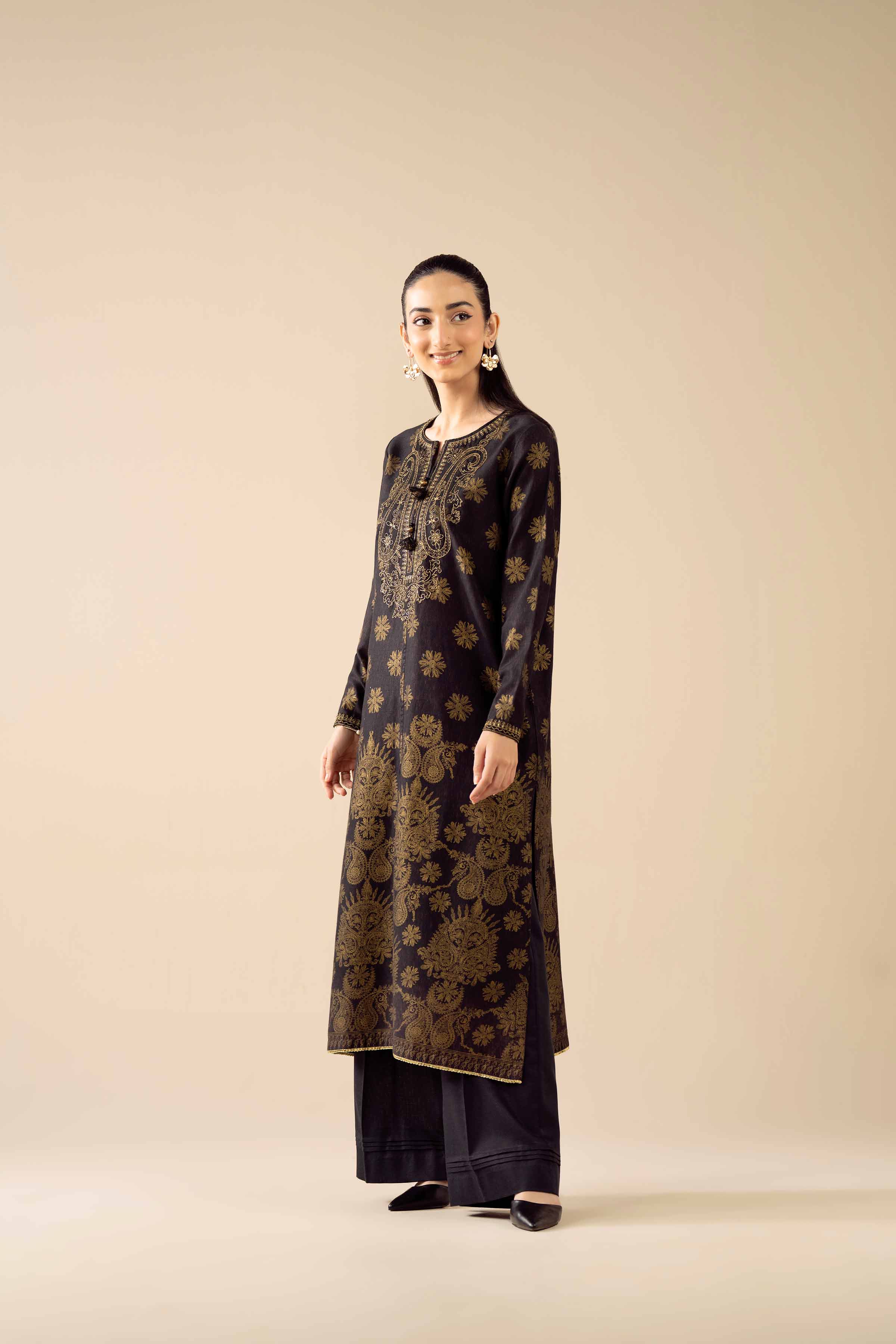 Embroidered Shirt - PW25-580 READY TO WEAR Black Karandi 1PC Embroidered