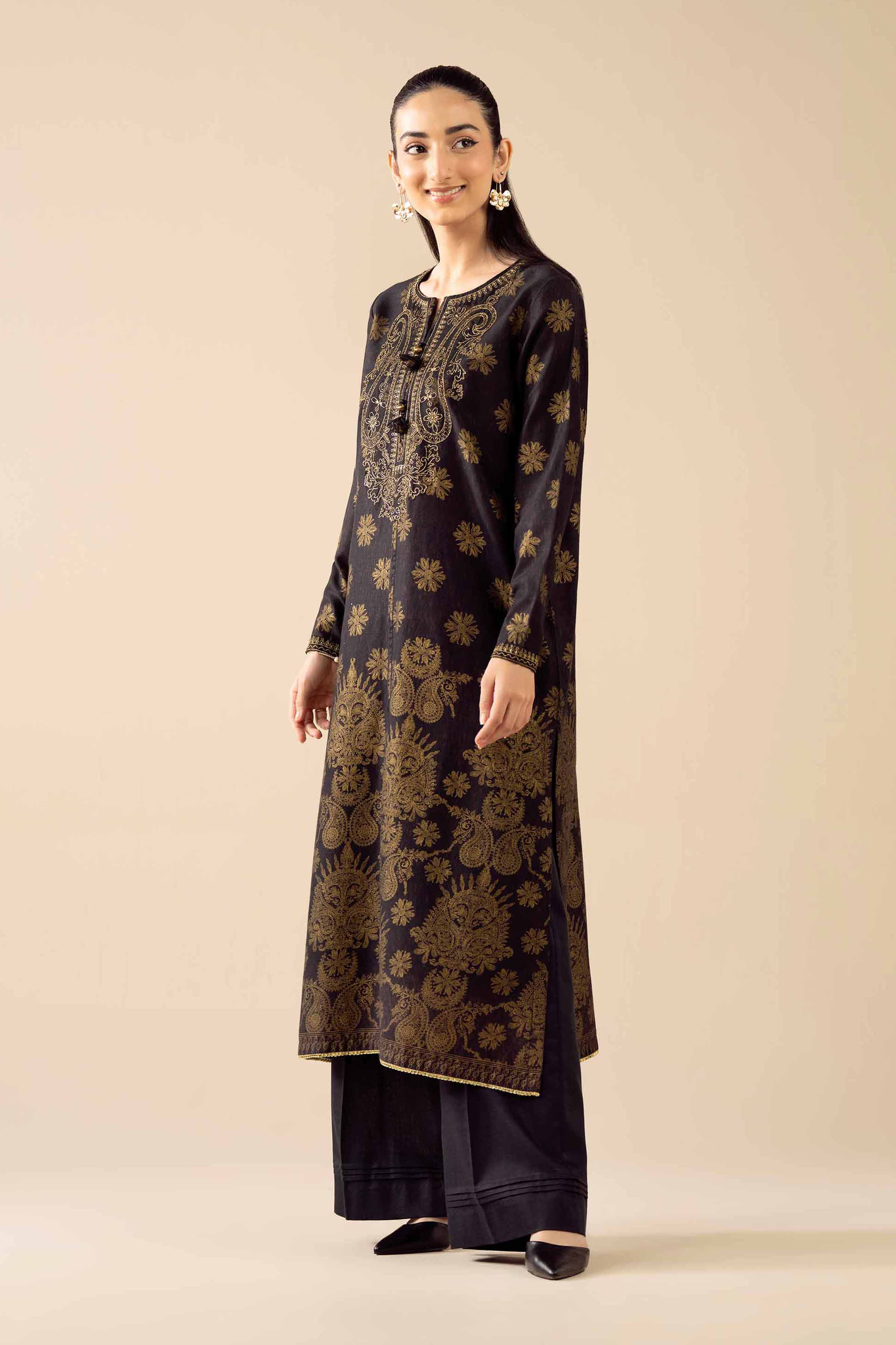 Embroidered Shirt - PW25-580 READY TO WEAR Black Karandi 1PC Embroidered