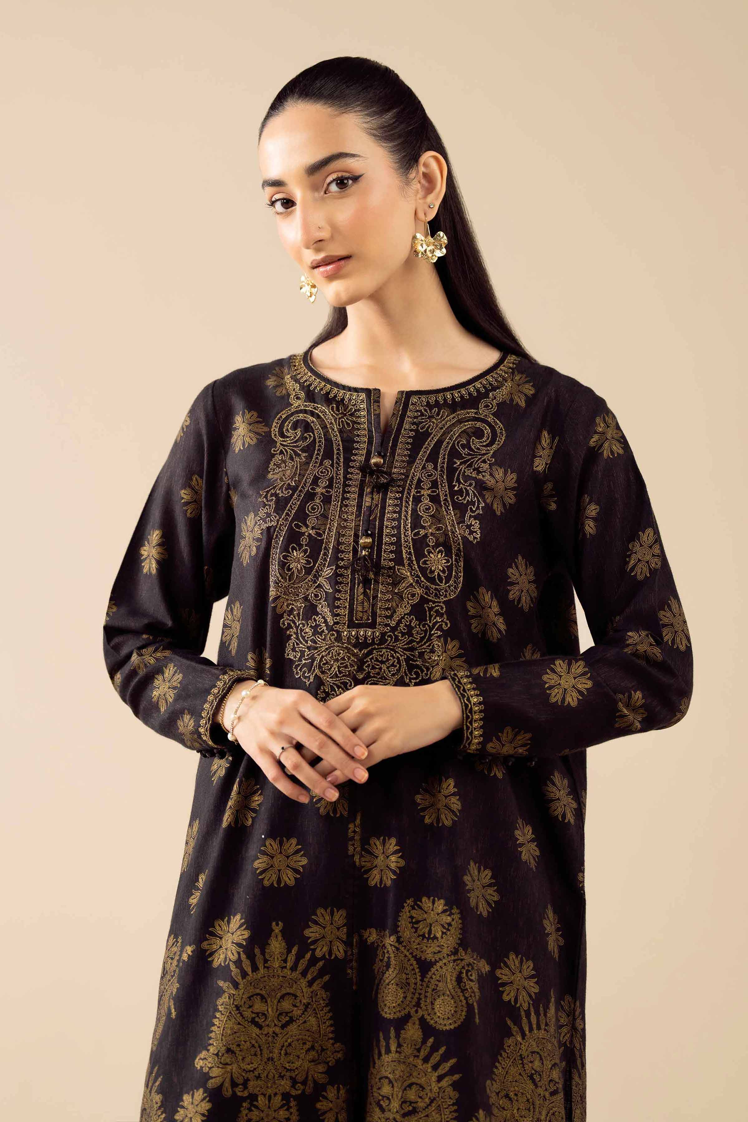 Embroidered Shirt - PW25-580 READY TO WEAR Black Karandi 1PC Embroidered