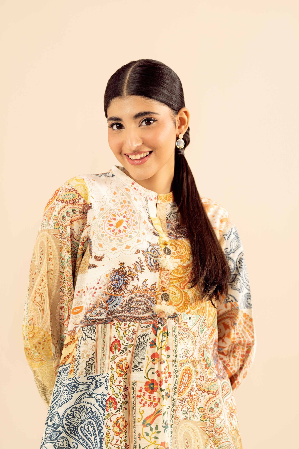 Printed Shirt - PW25-584 Beige Khaddar 1PC Printed Nishat Australia