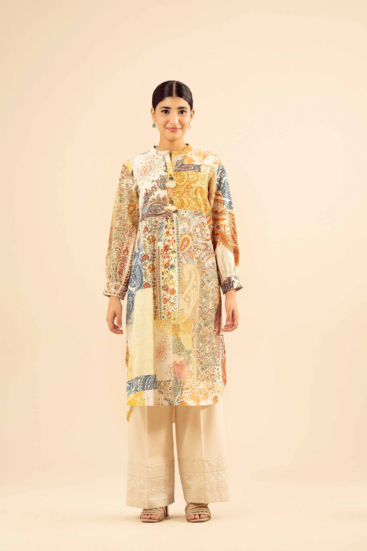 Printed Shirt - PW25-584 Beige Khaddar 1PC Printed Nishat Australia