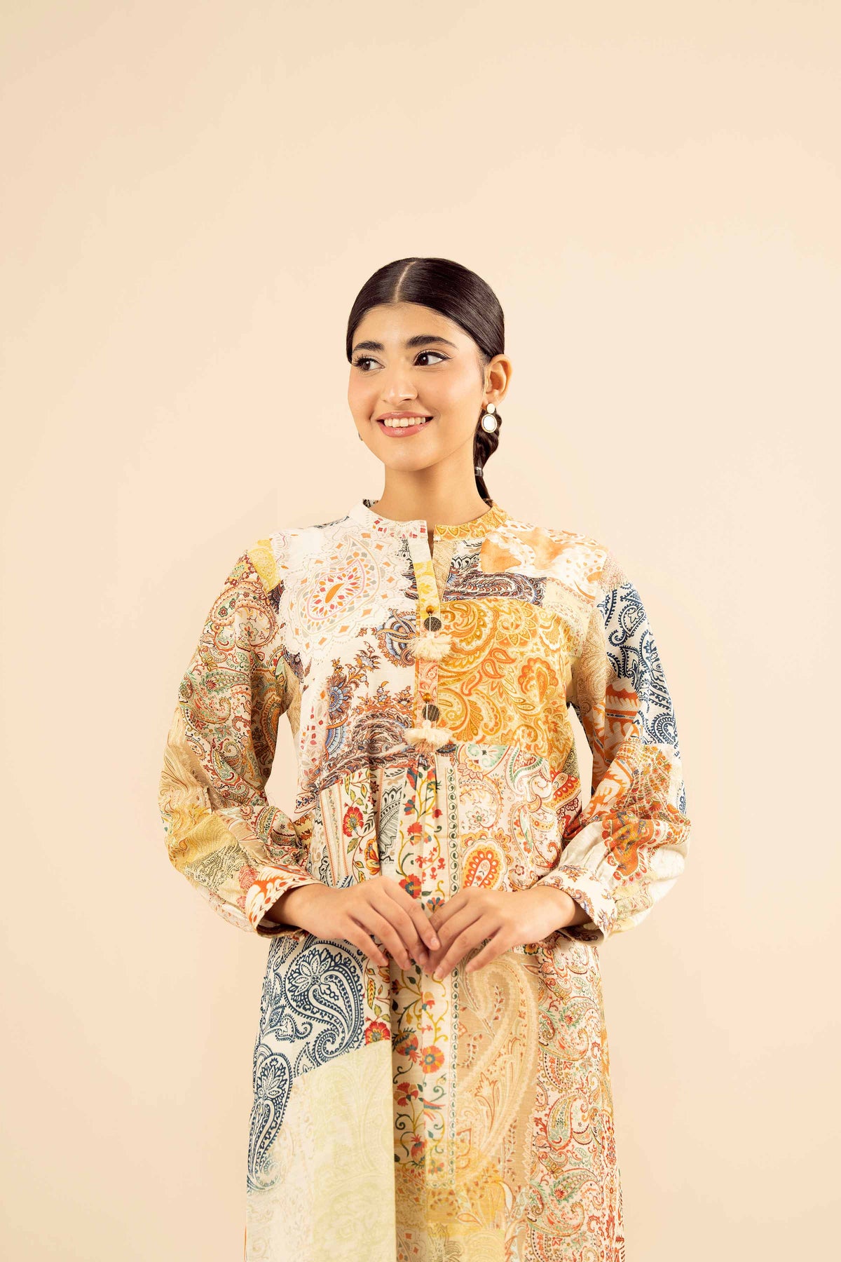 Printed Shirt - PW25-584 Beige Khaddar 1PC Printed Nishat Australia